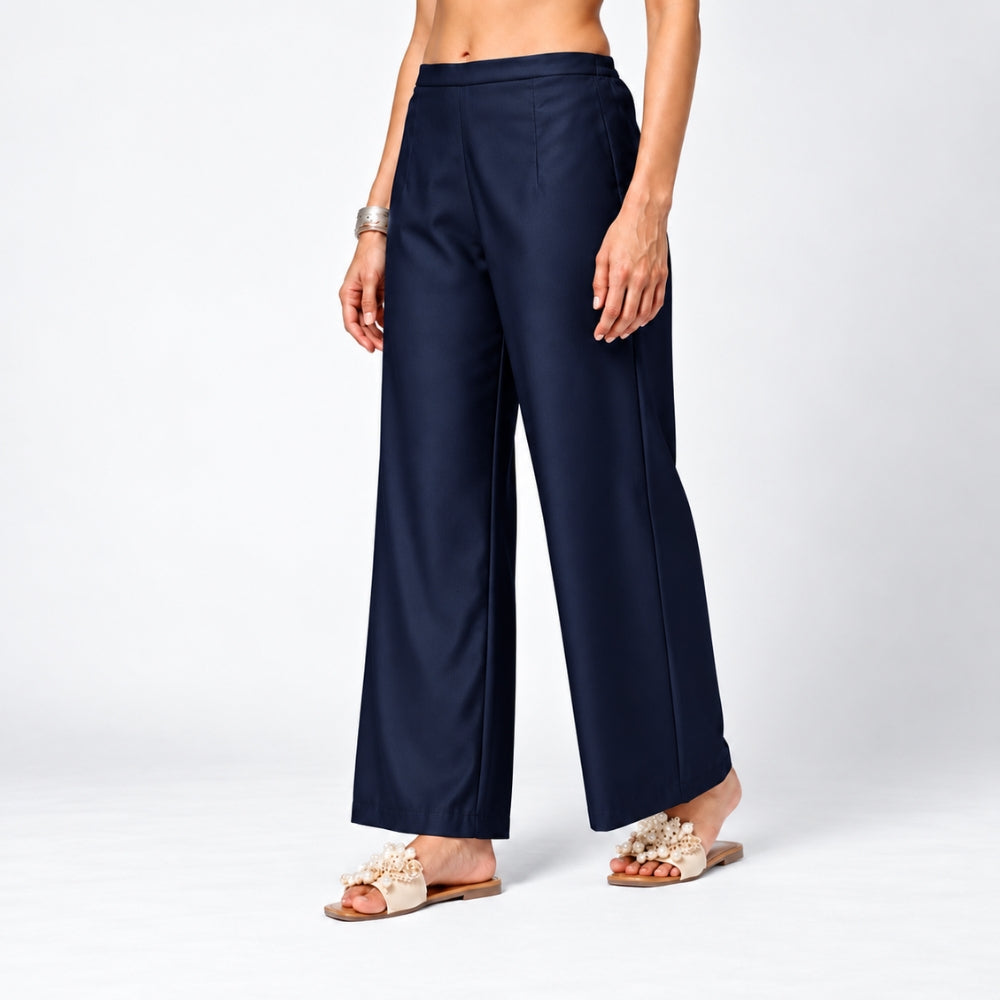 Blue Suede Satin Palazzo