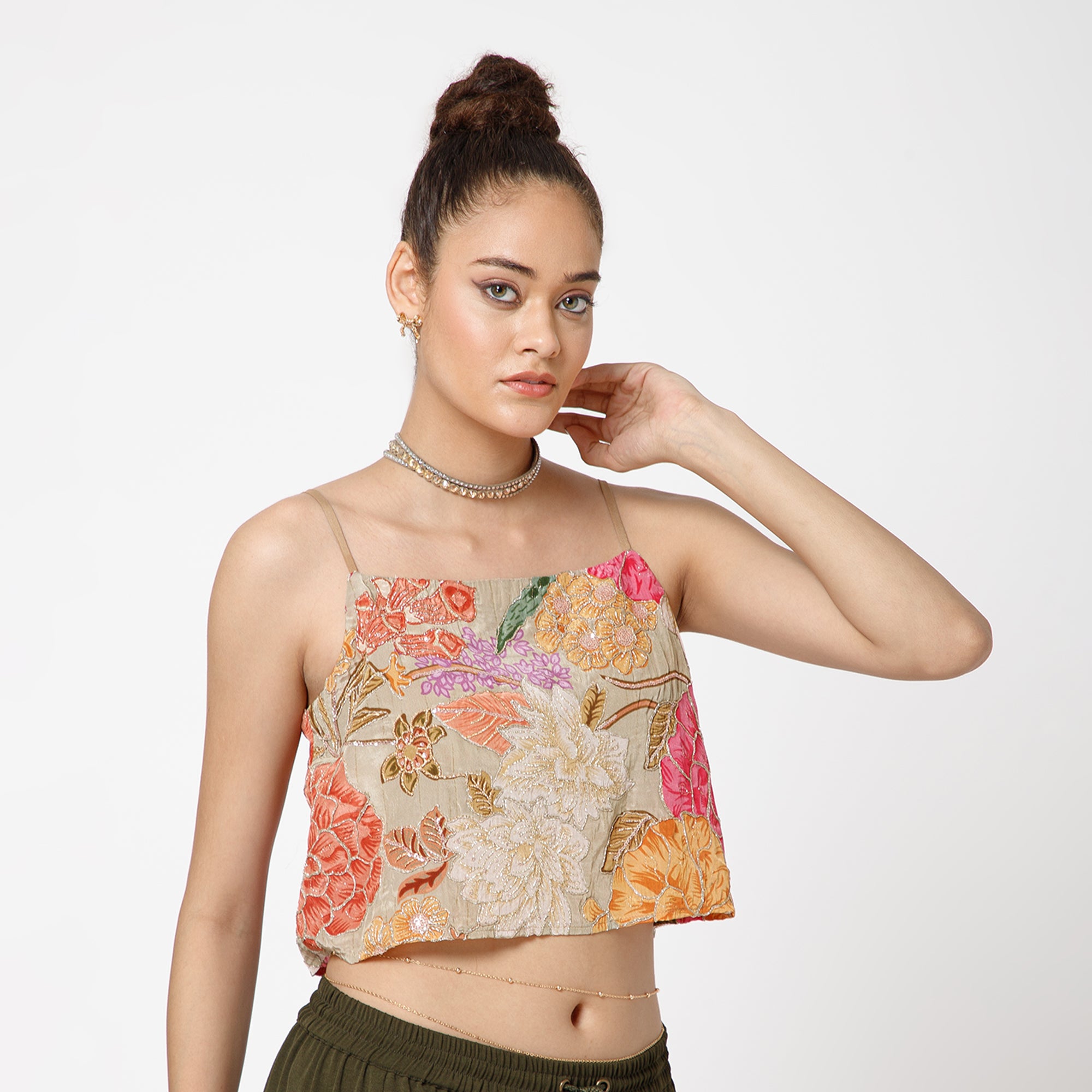 Beige Embroidery Crop Top
