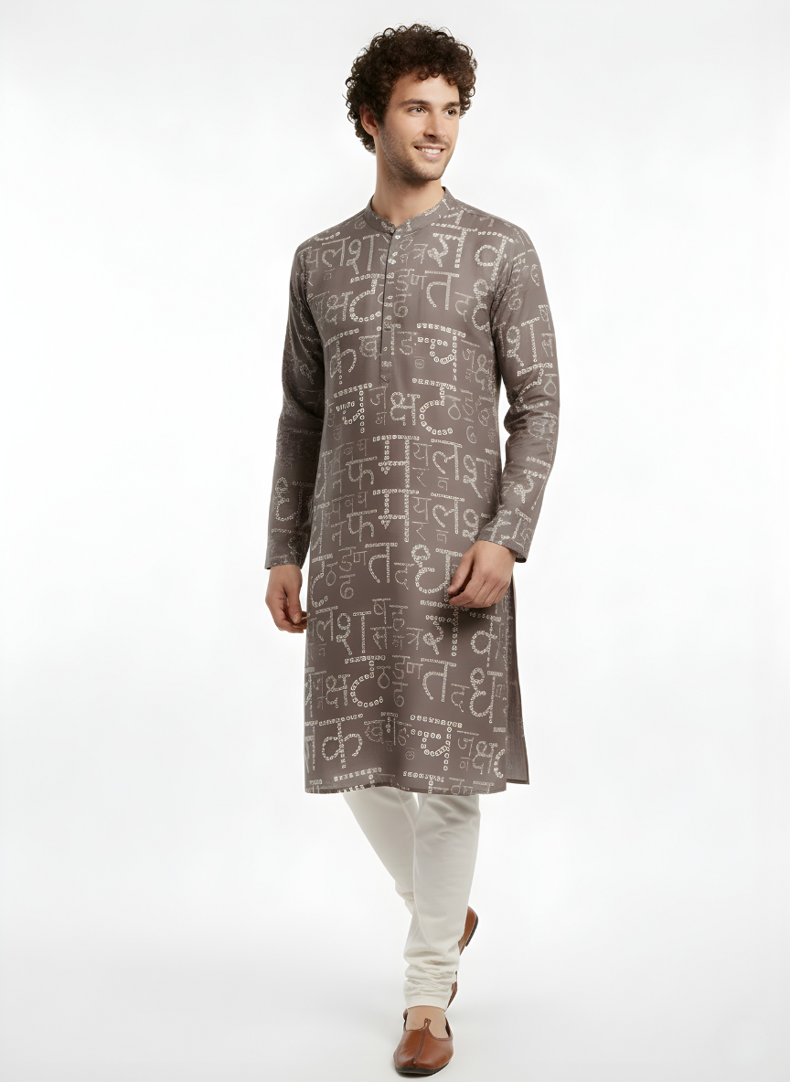Grey Hindi Bandhni Satin Kurta