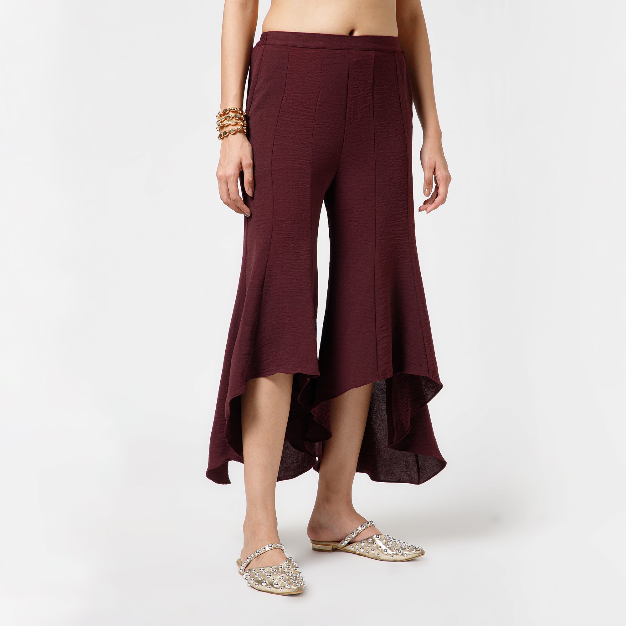 Prune Crepe Asymmetrical Plazzo