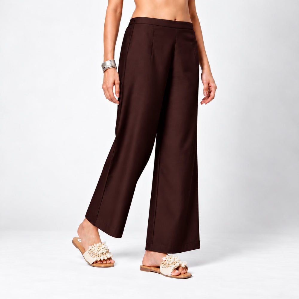 Maroon Suede Satin Palazzo
