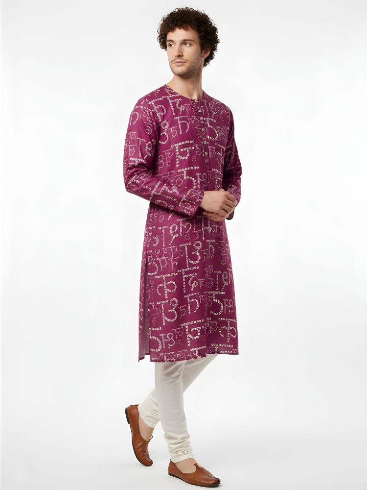 Purple Hindi Bandhni Satin Kurta