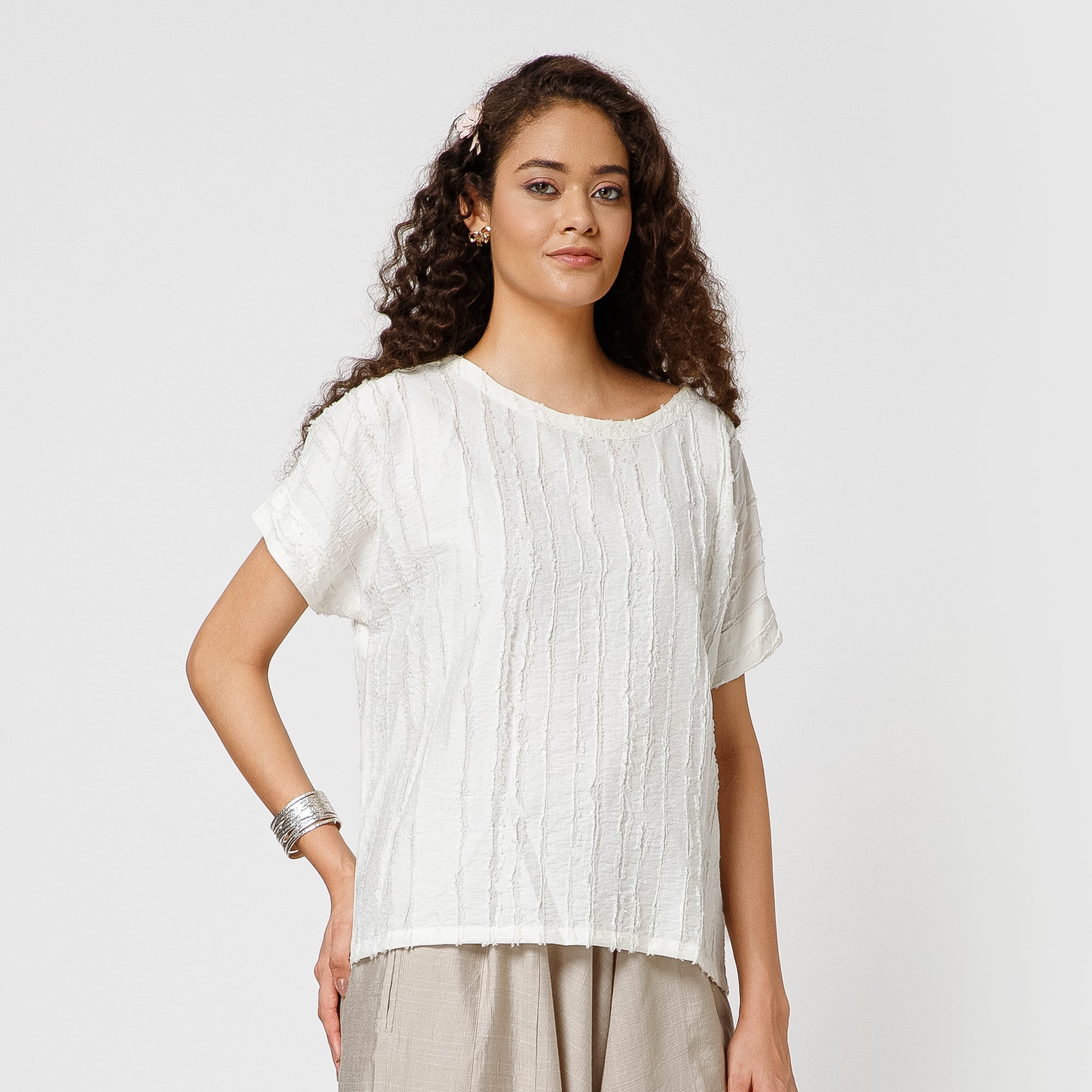 Off White Top Textured Fabric Top
