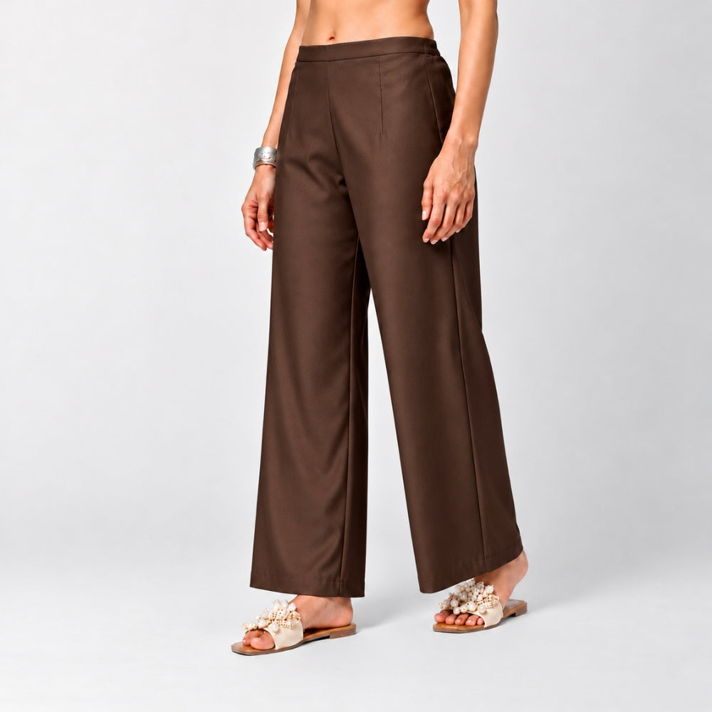 Brown Suede Satin Palazzo