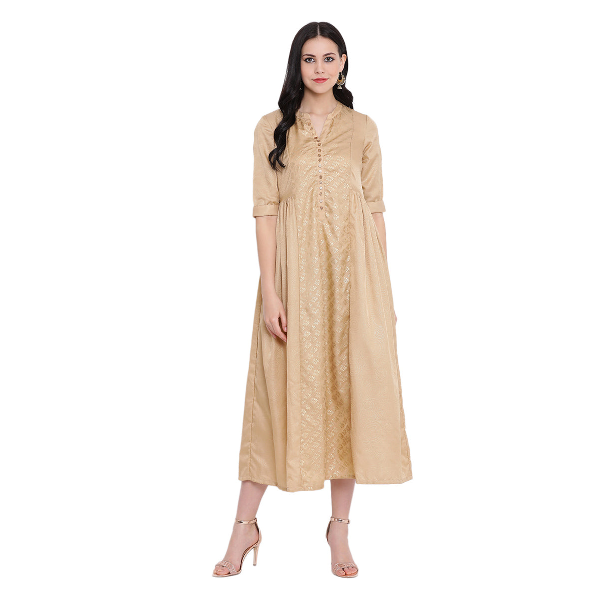 Beige tunic with gathers at waist