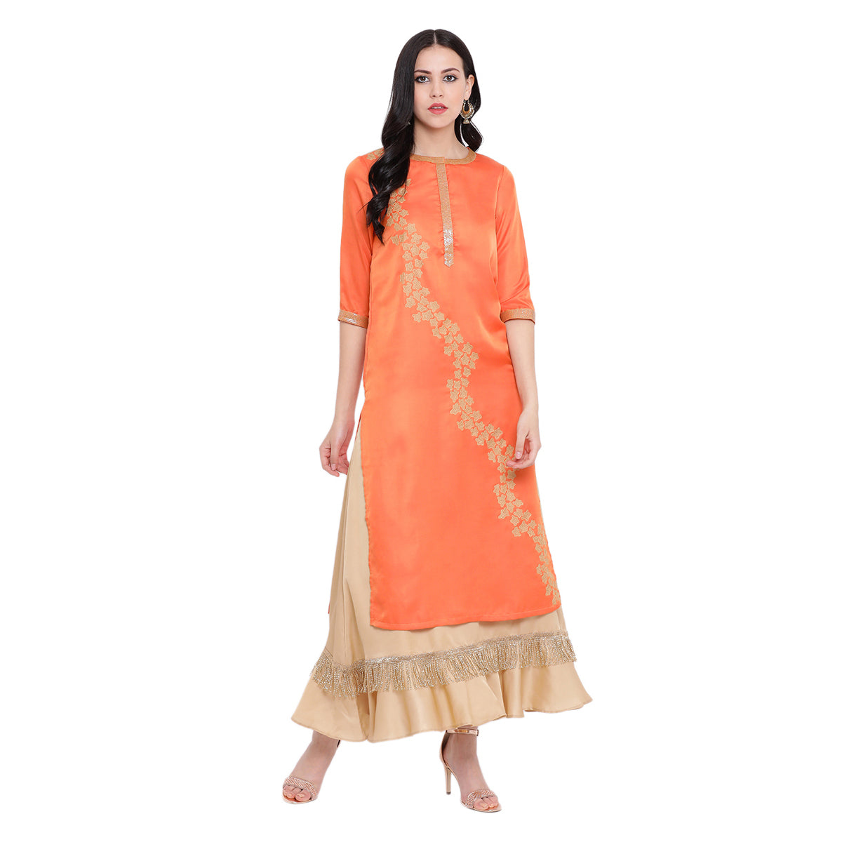 Peach kurta with abstract embroidery