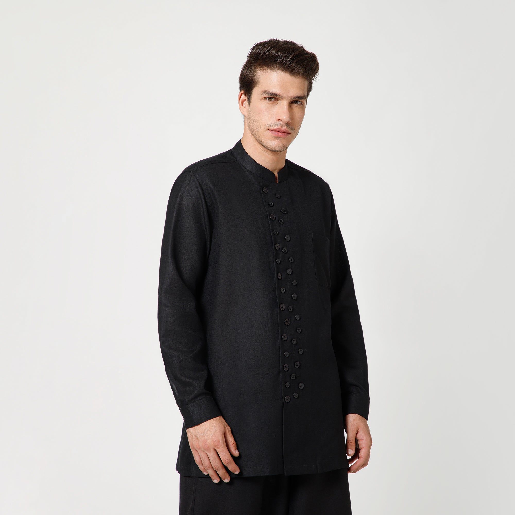 Black Cotton Jacket With Button Details
