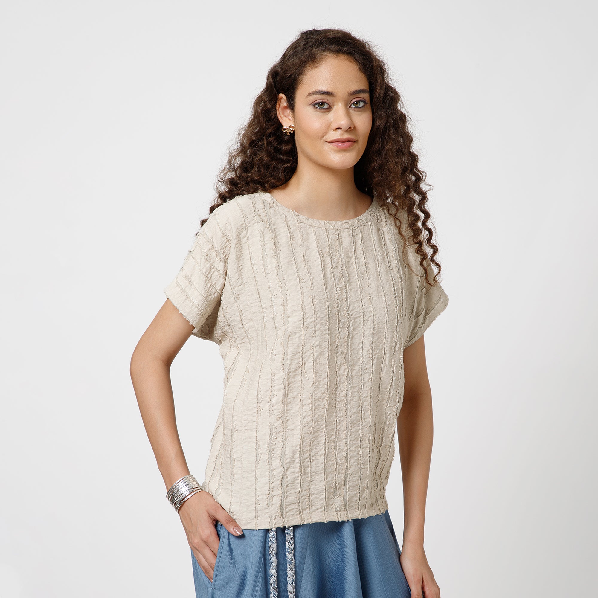 Beige Top Textured Fabric Top