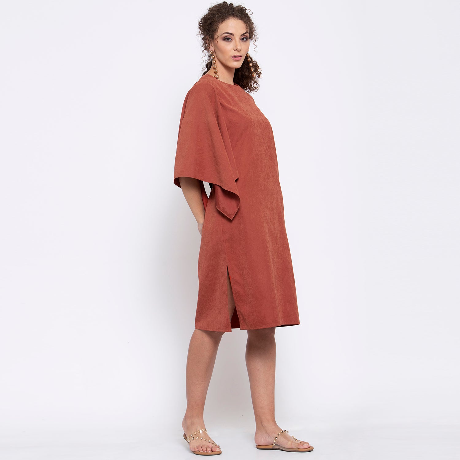 Deep Rust Dress With Hanky Sleeve