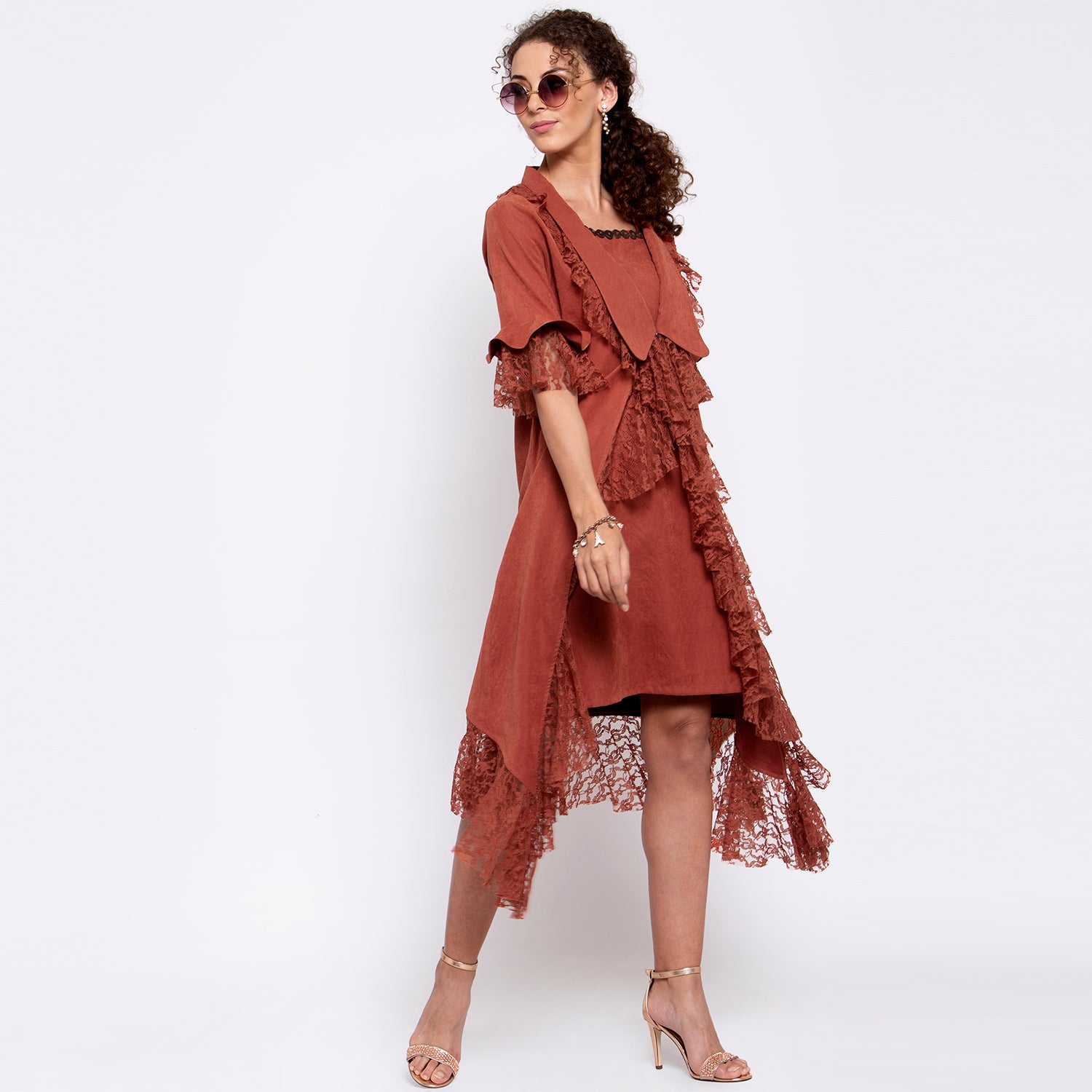 Deep Rust Asymmetrical Frill Jacket