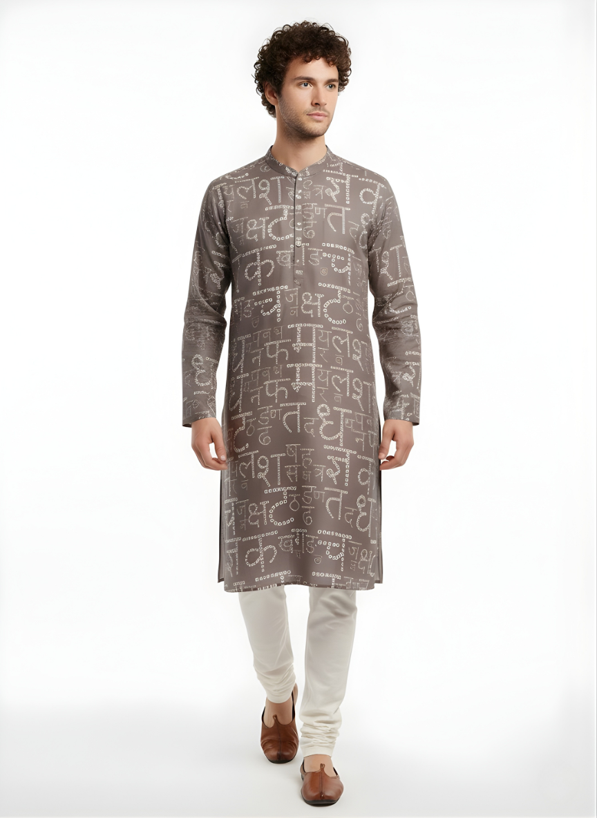 Grey Hindi Bandhni Satin Kurta
