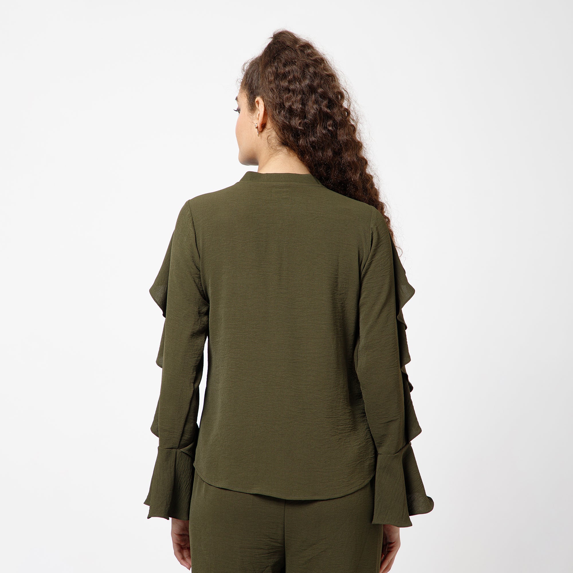 Green Crepe Frill Top