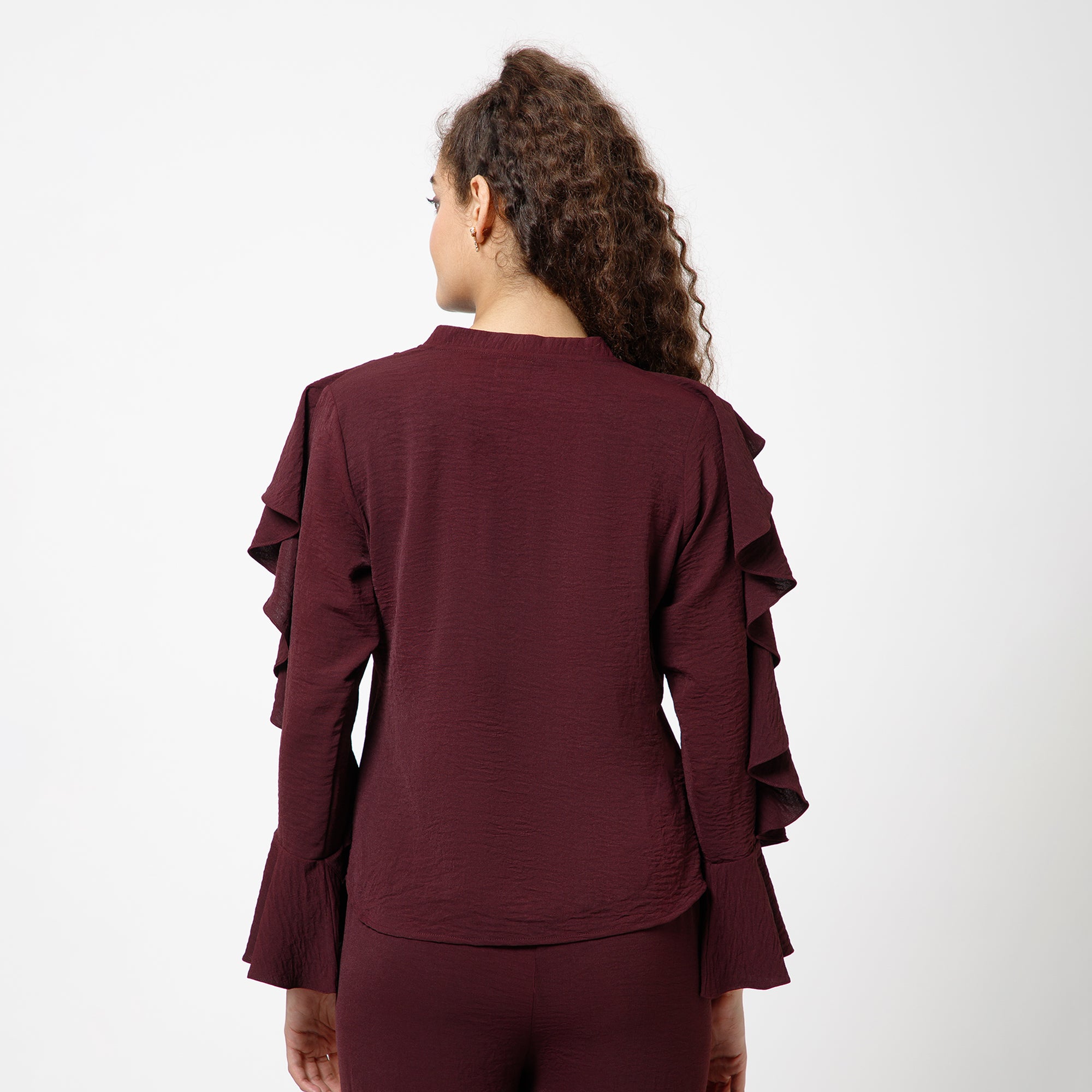 Prune Crepe Frill Top