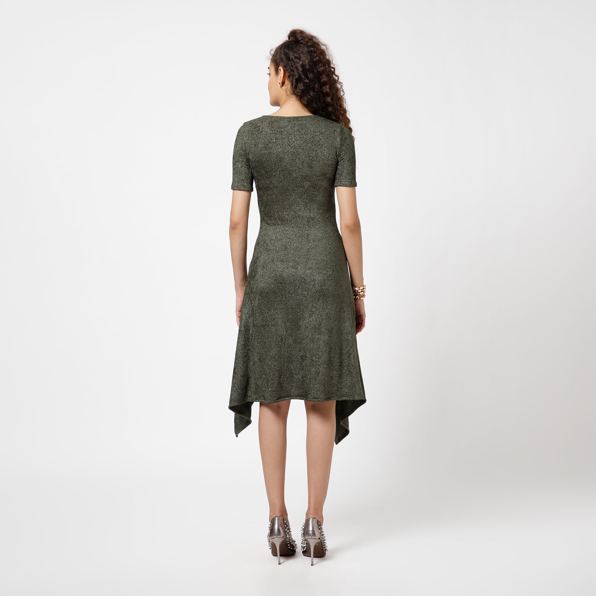 Green Asymmetrical Velvet  Dress