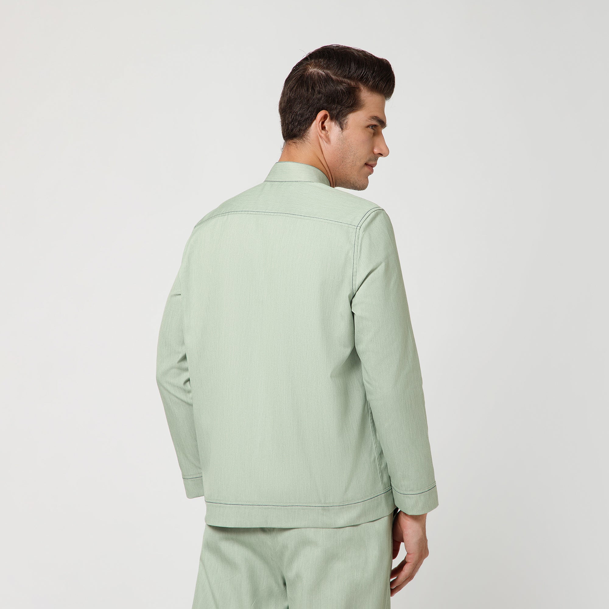 Green Denim Jacket With Silver Zip