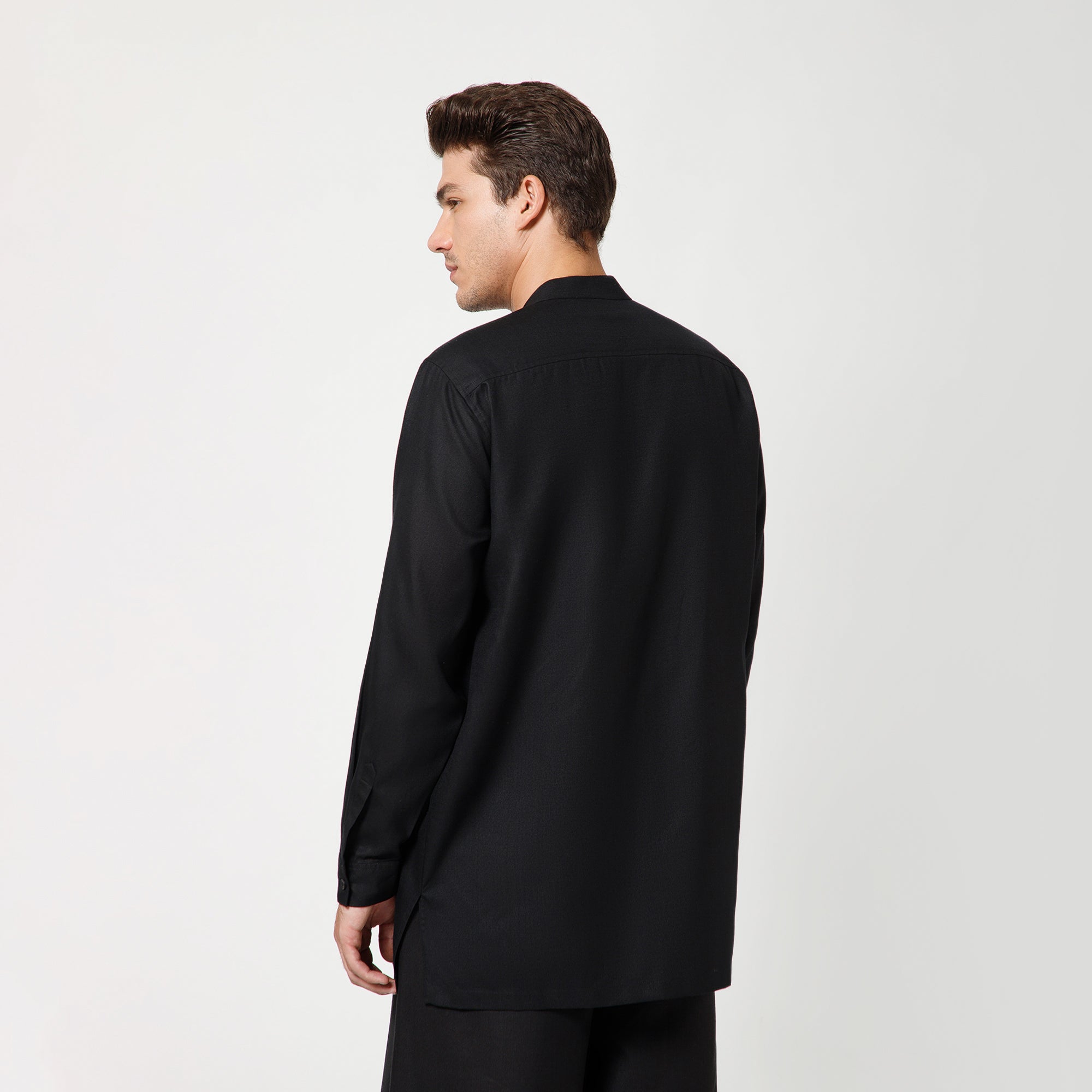 Black Cotton Jacket With Button Details