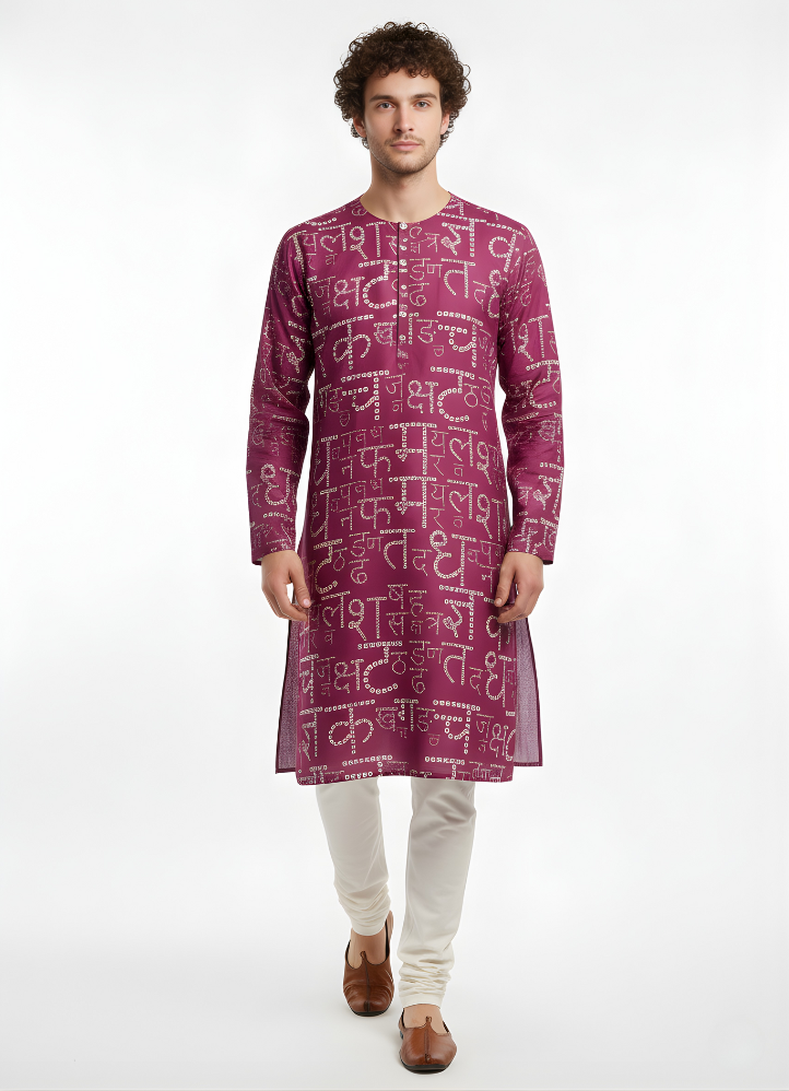 Purple Hindi Bandhni Satin Kurta