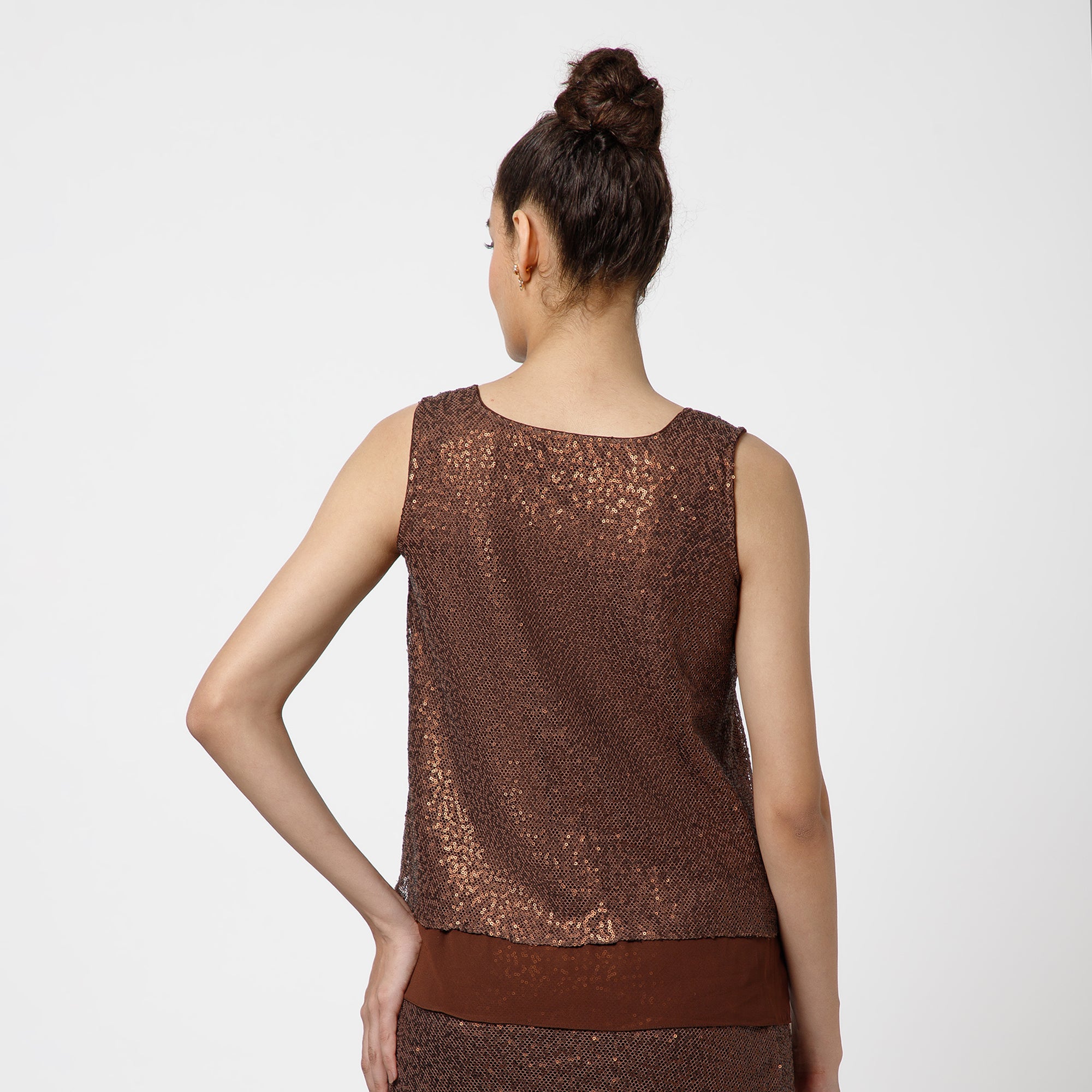 Brown Double Layer Sequence Top