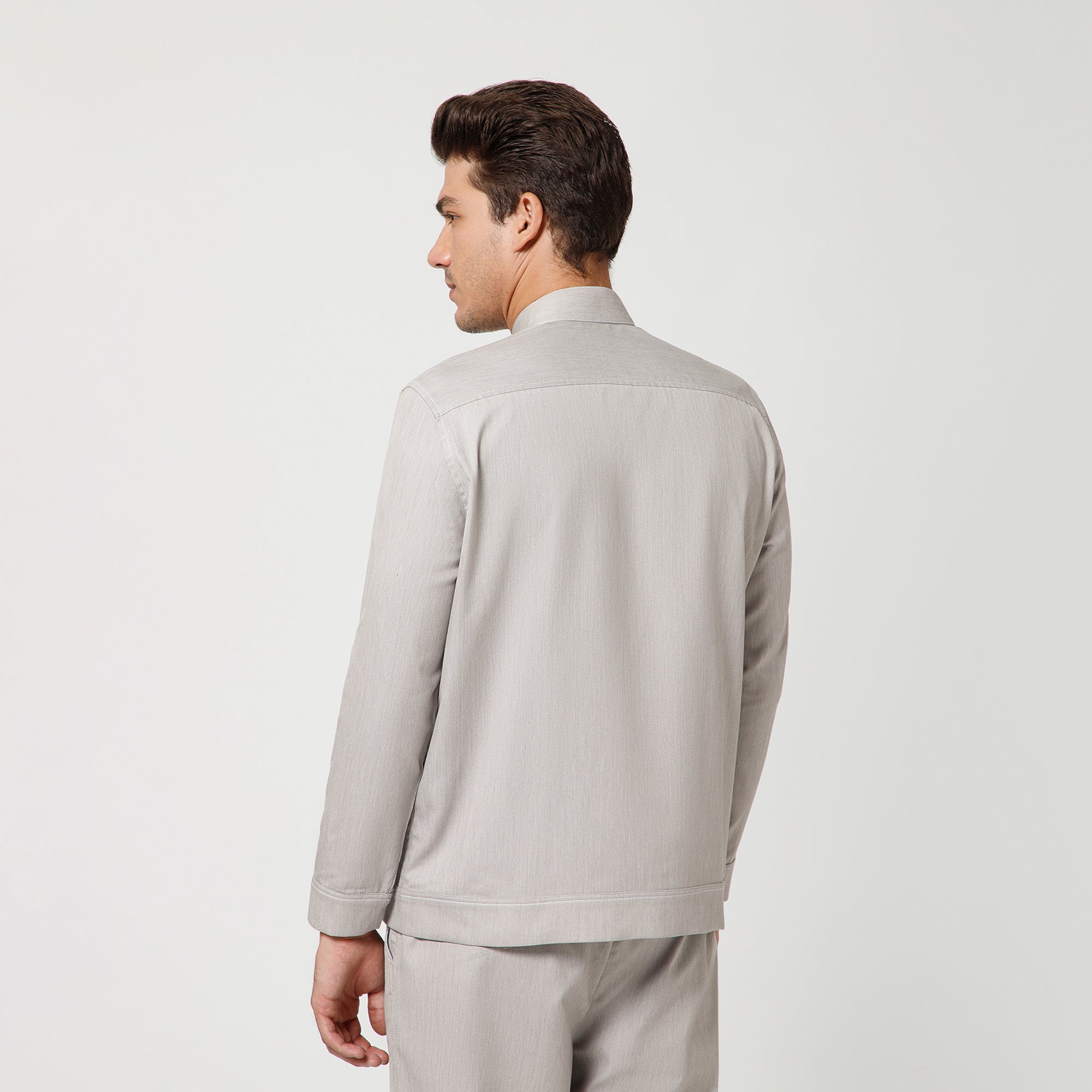 Grey Denim Jacket With Silver Zip