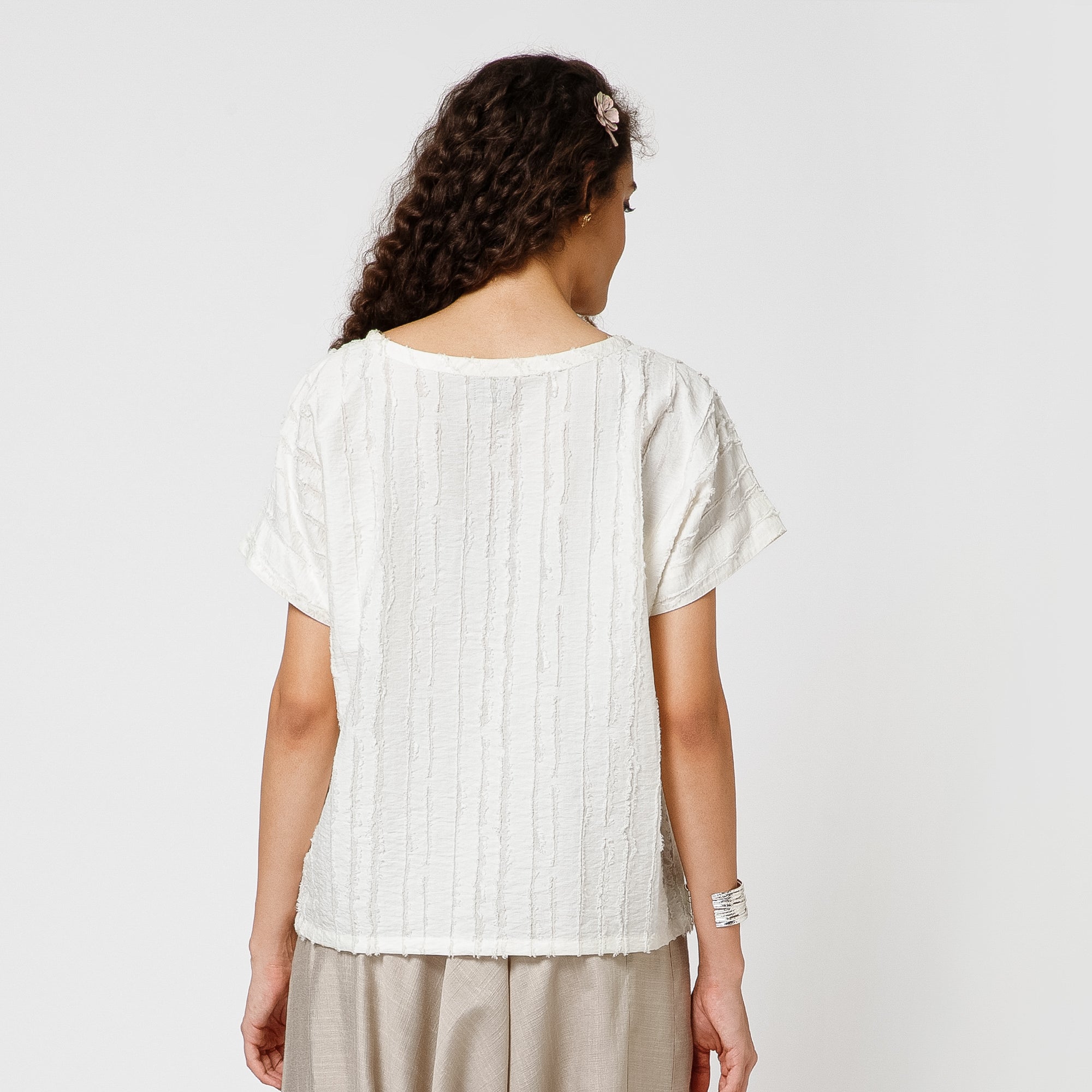 Off White Top Textured Fabric Top