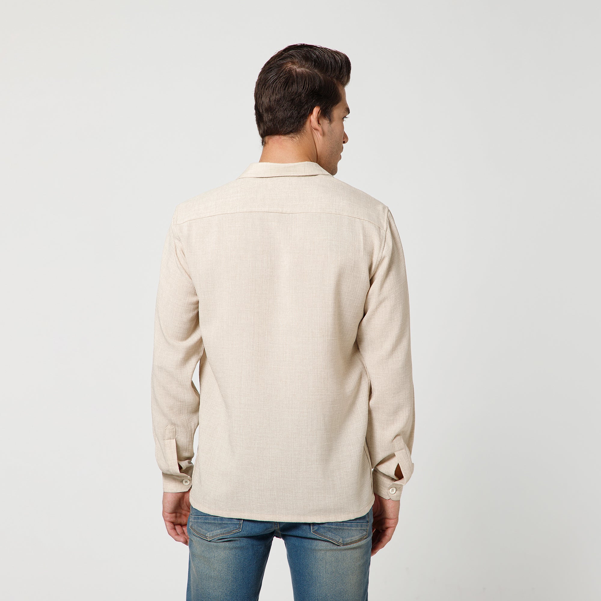 Off White Cotton Slub Linen Textured Shirt With Flower Patches