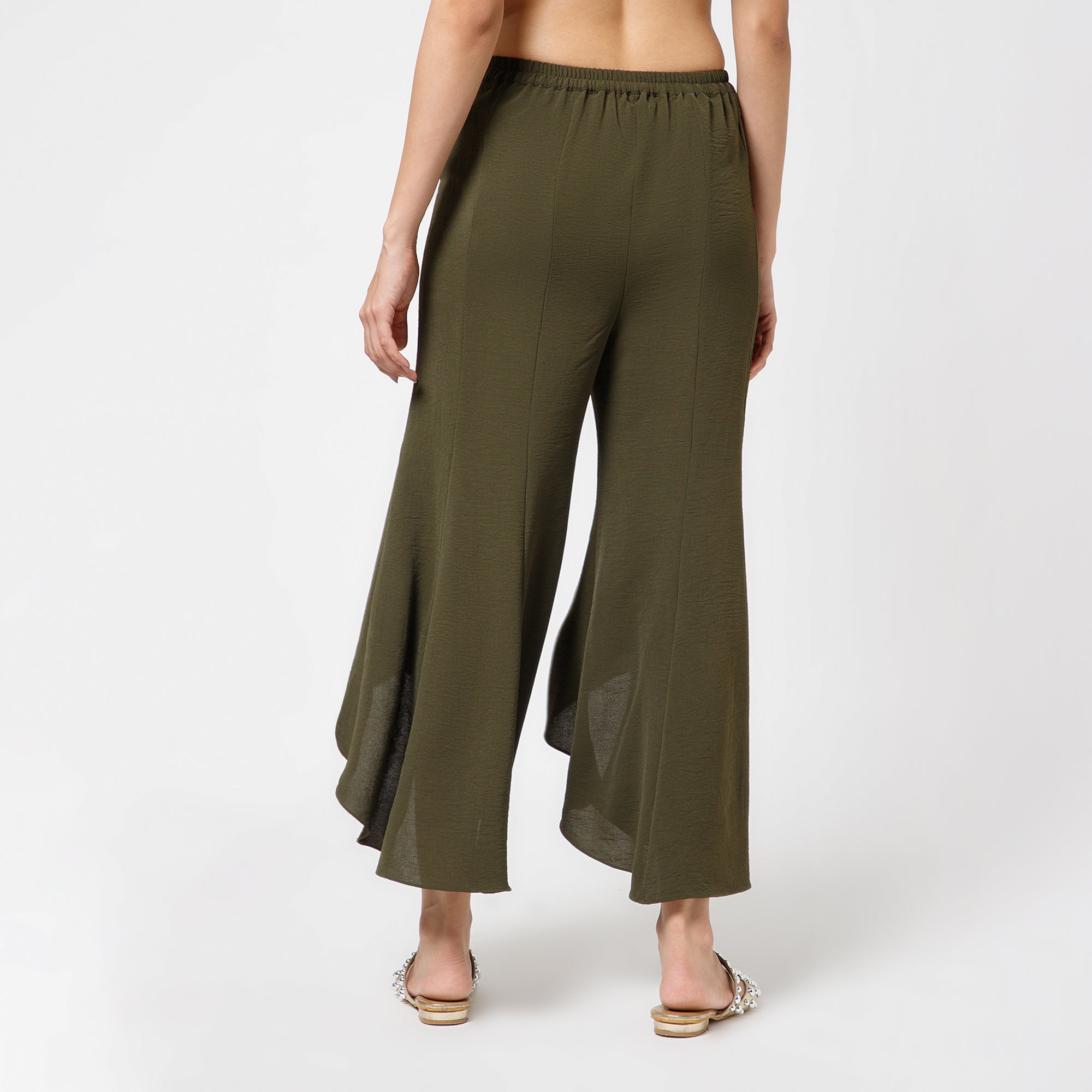 Green Crepe Asymmetrical Plazzo