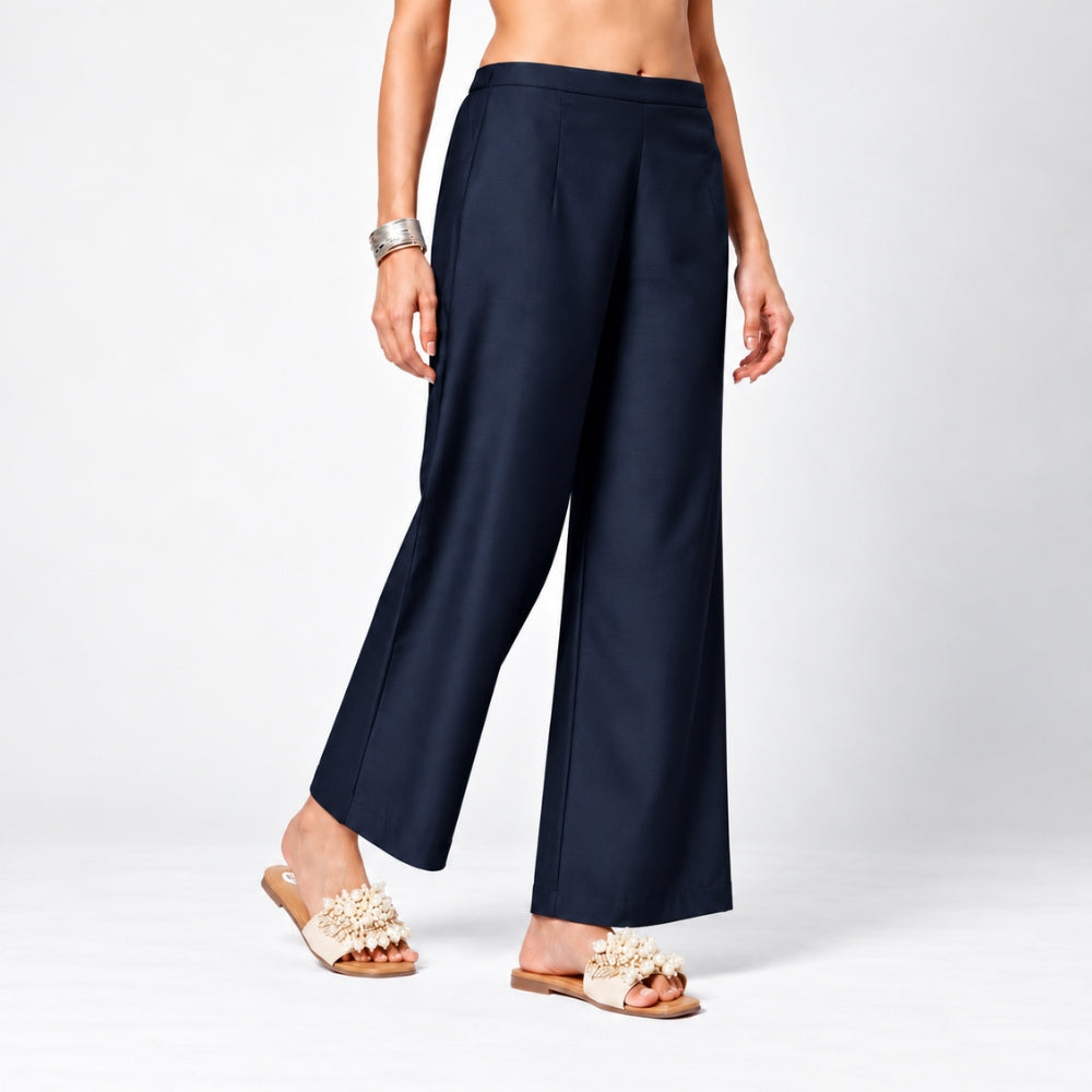 Blue Suede Satin Palazzo