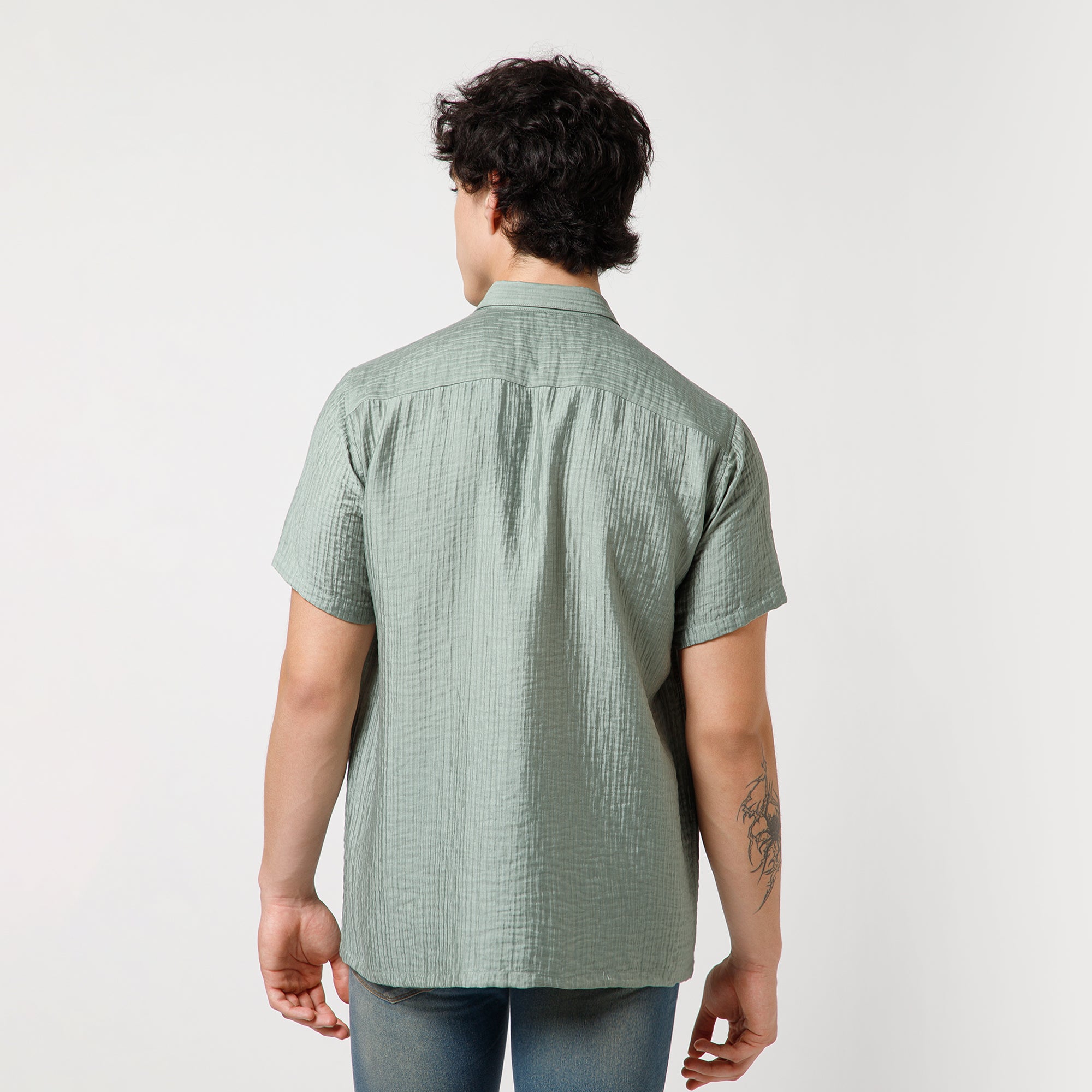 Green Double Gauze Half Sleeves Shirt