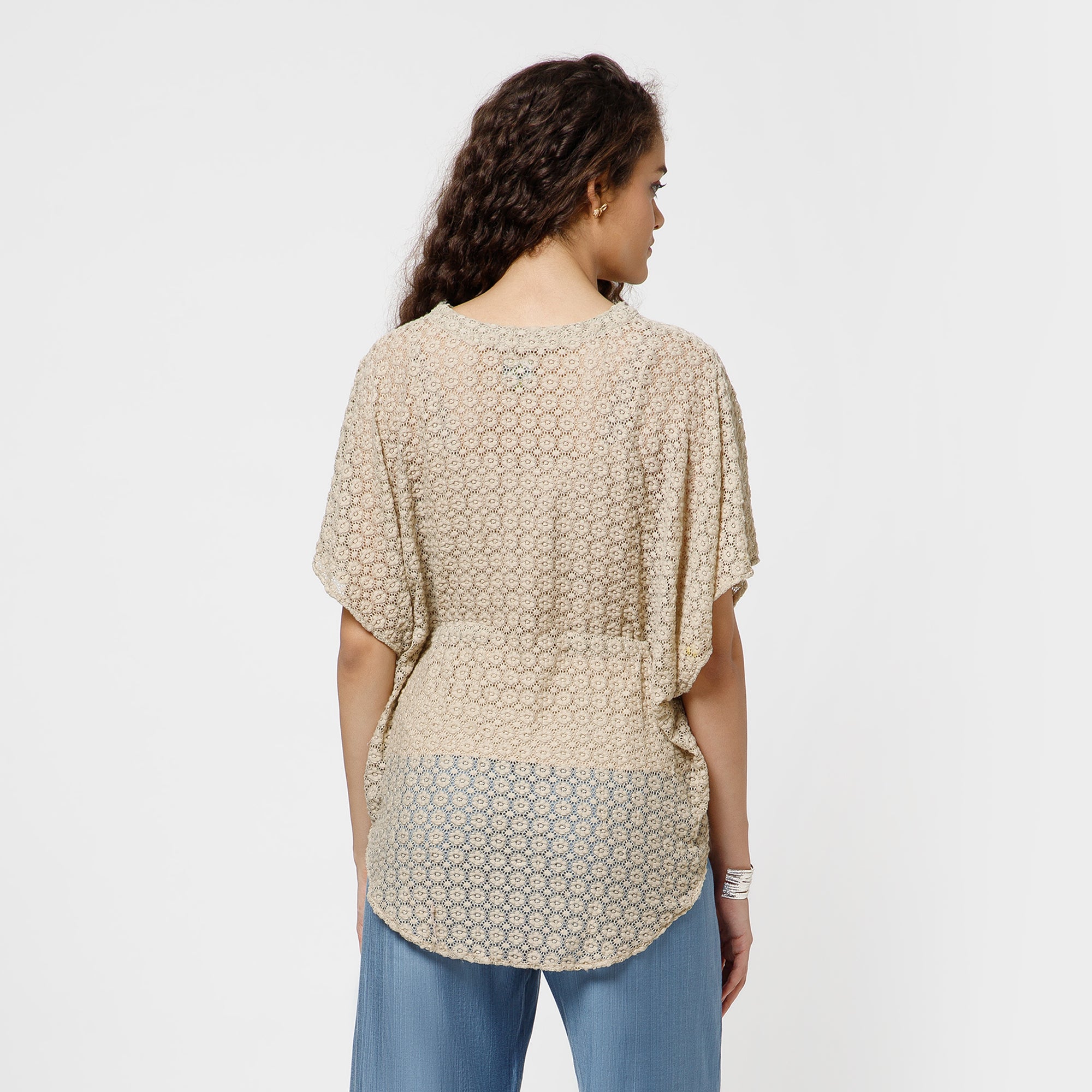 Beige Lace Fabric Kaftan With Spaghetti