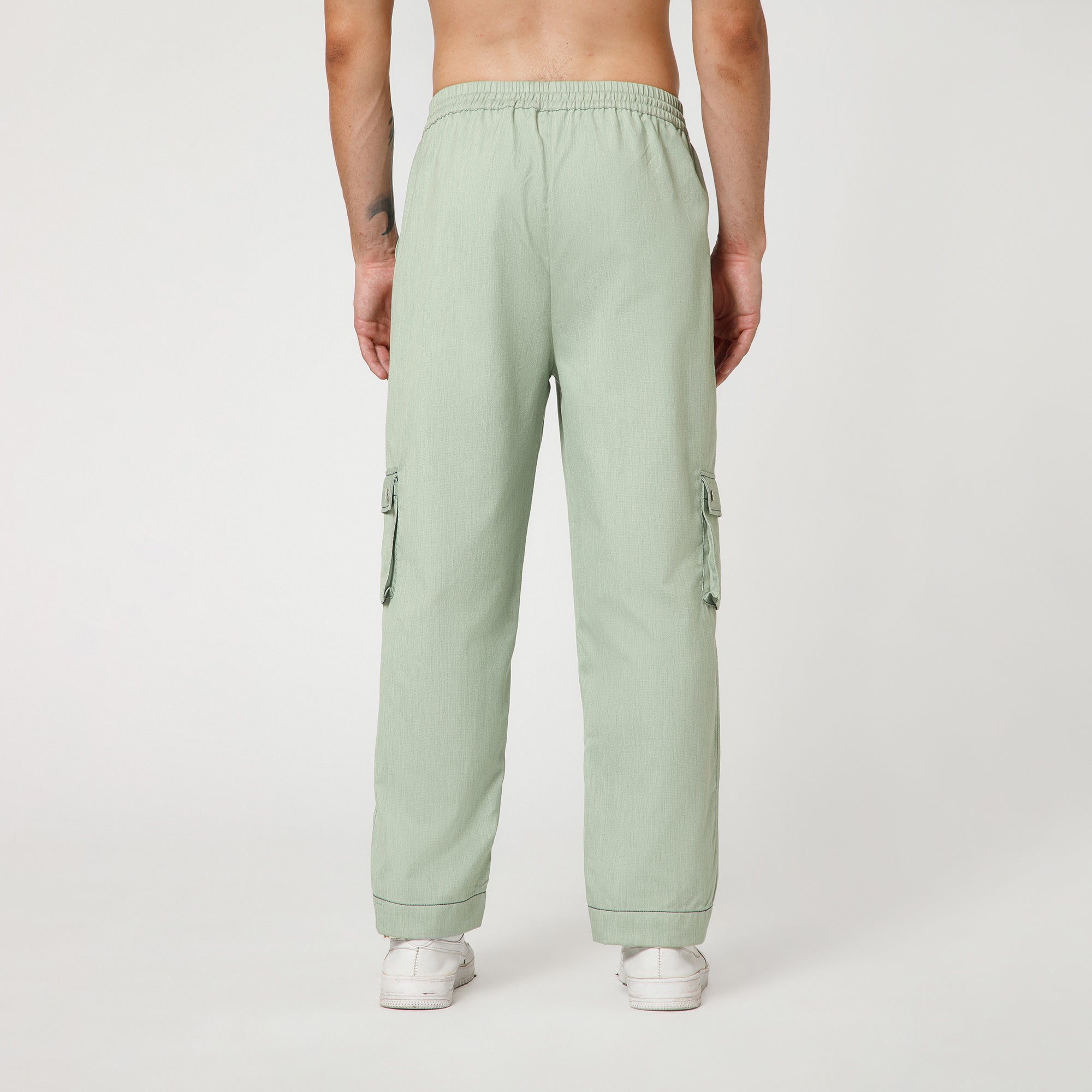 Green Denim Pant With Draw String And Blue Top Stitch