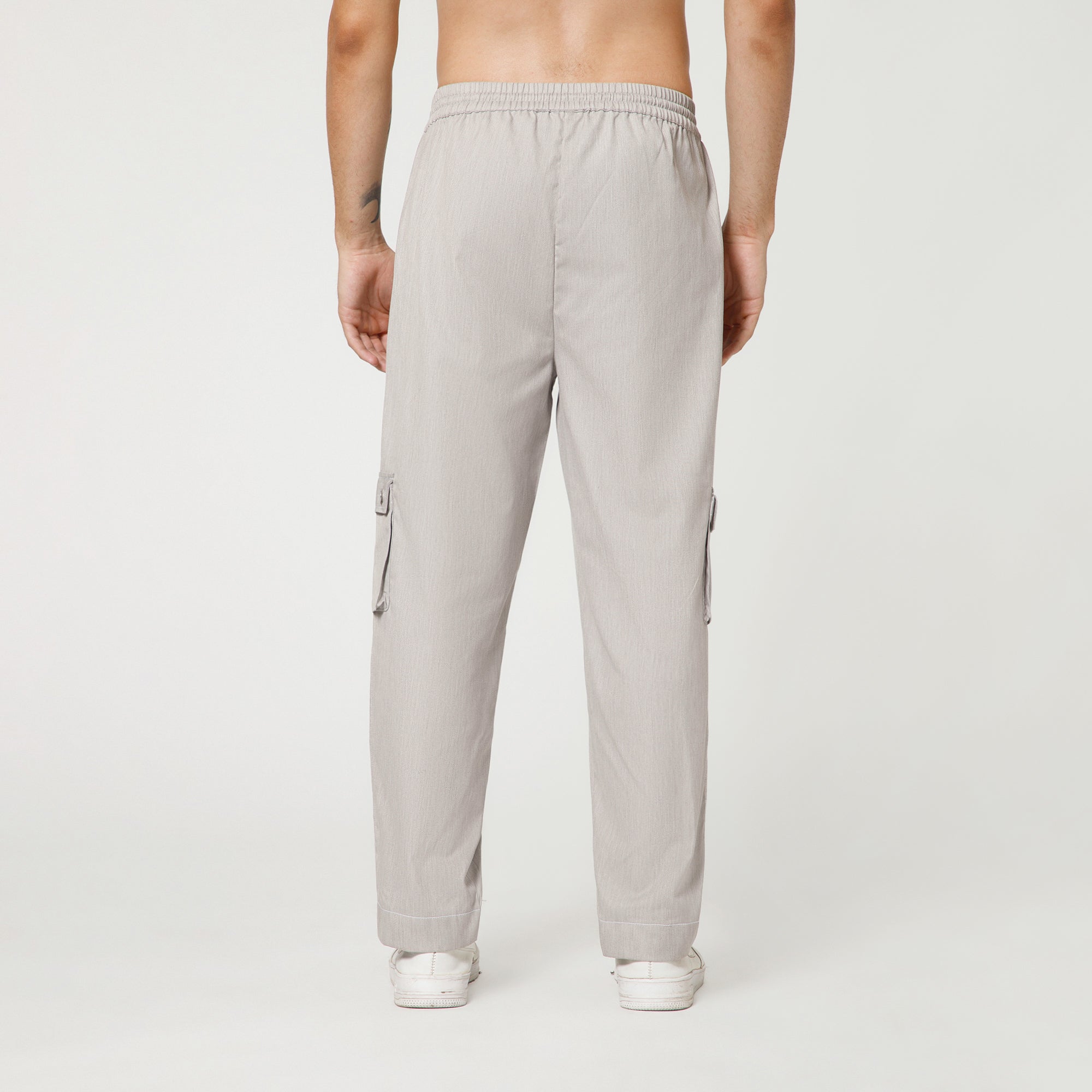 Grey Denim Pant With Draw String And White Top Stitch
