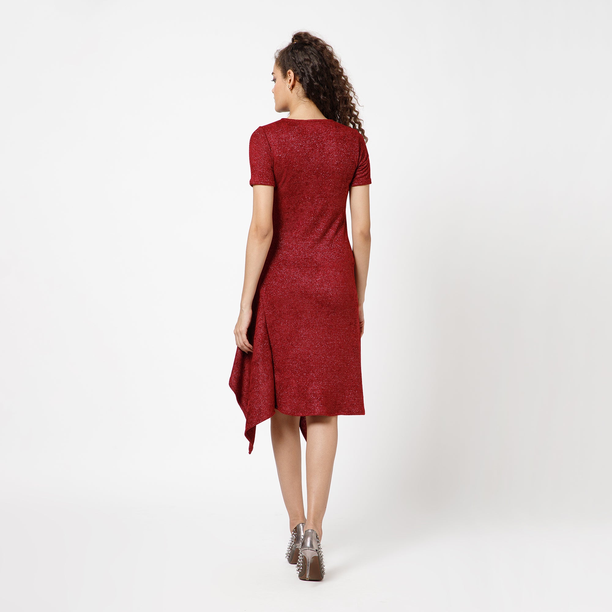 Maroon Asymmetrical Velvet  Dress