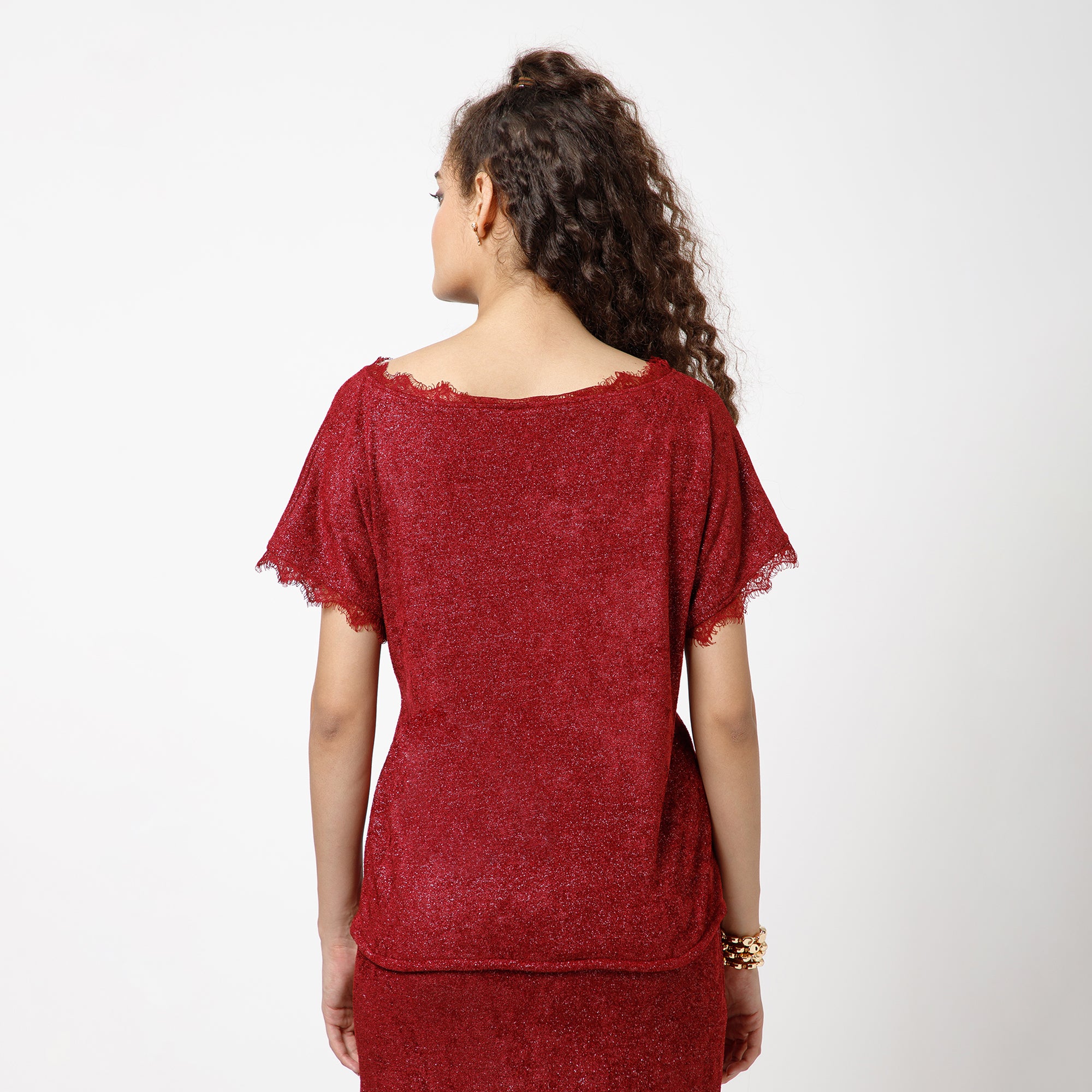 Maroon Velvet French Lace Top