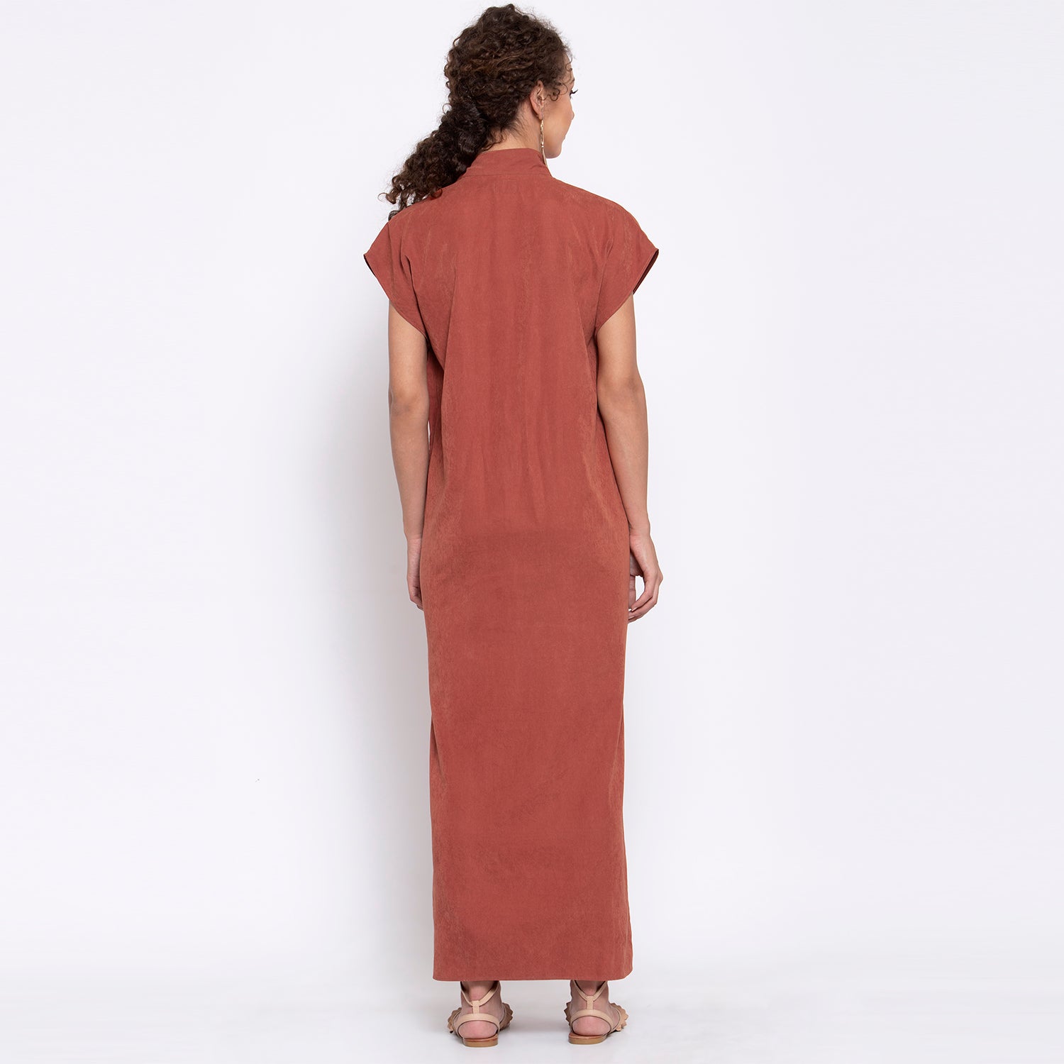 Deep Rust Long Dress With Buttons