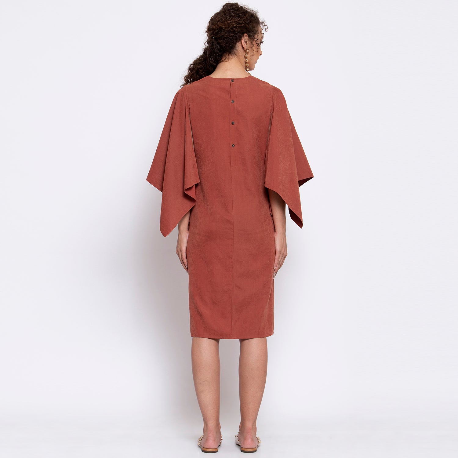 Deep Rust Dress With Hanky Sleeve