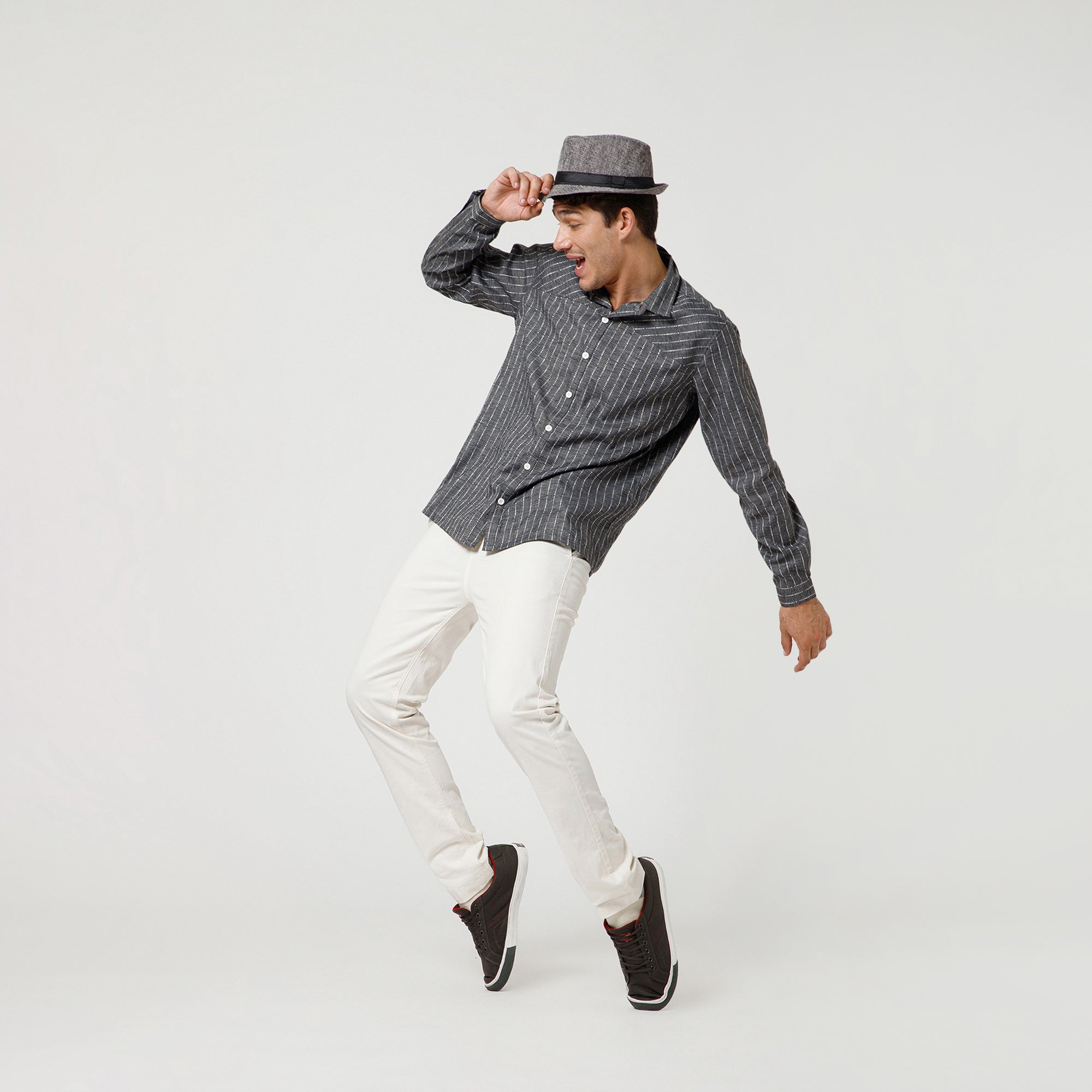 Grey Light Denim Line Shirt With Full Sleeve