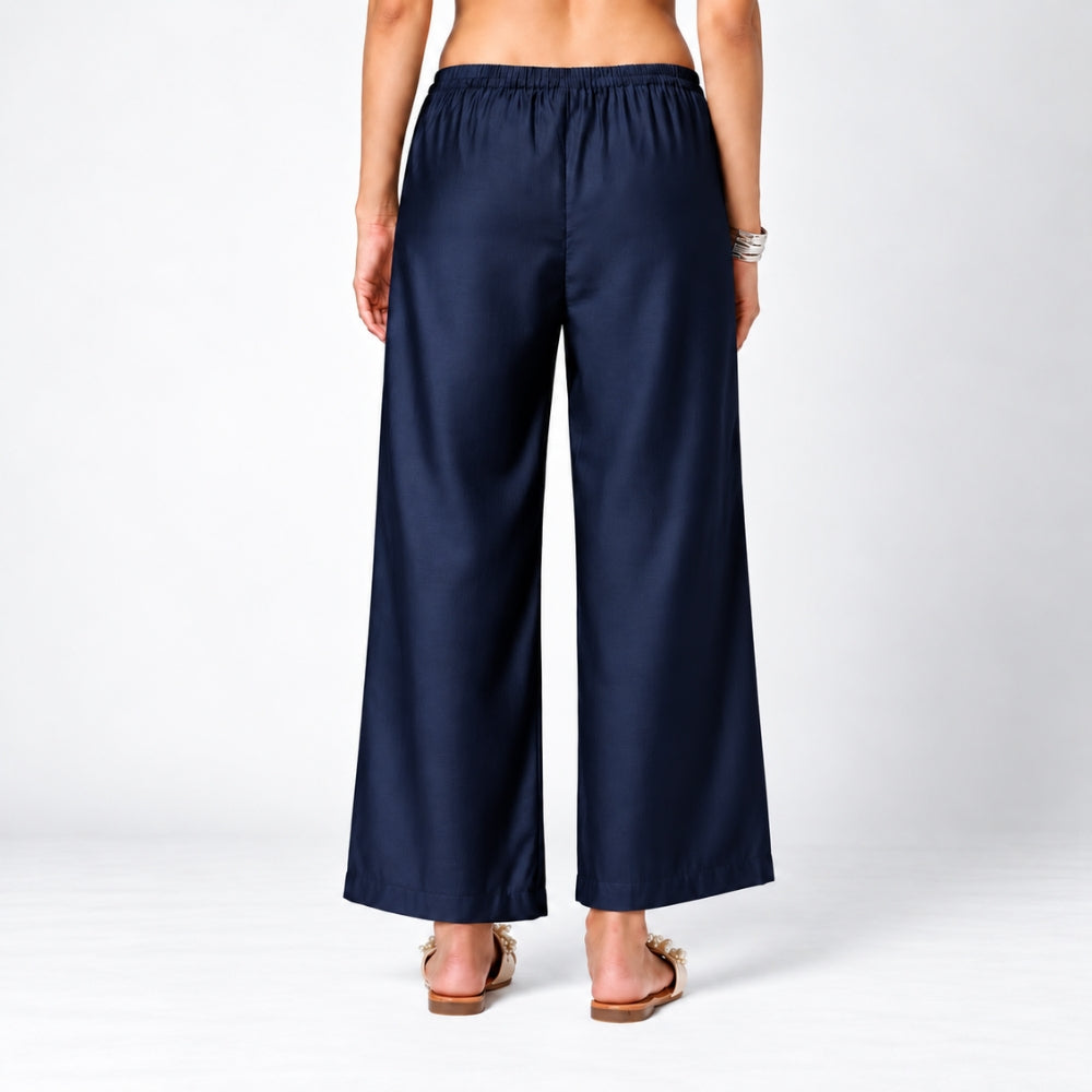 Blue Suede Satin Palazzo