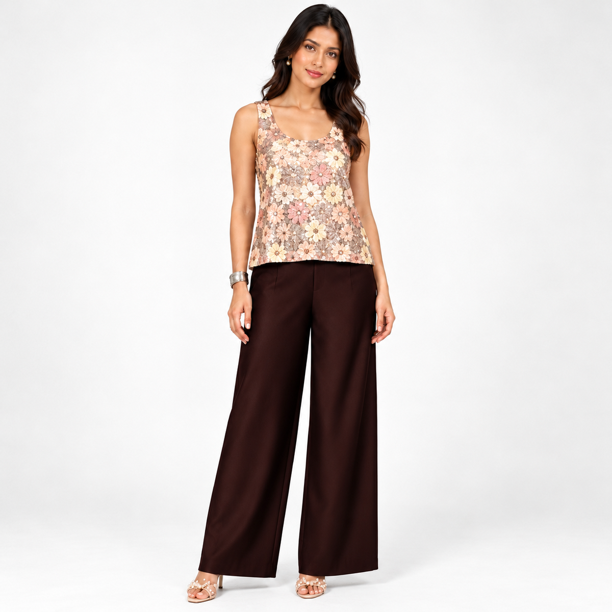 Maroon Suede Satin Palazzo