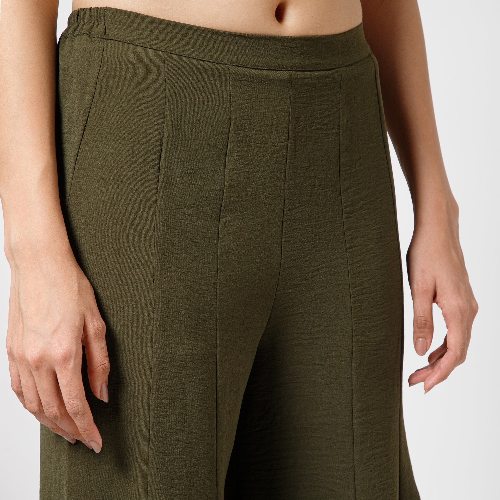 Green Crepe Asymmetrical Plazzo