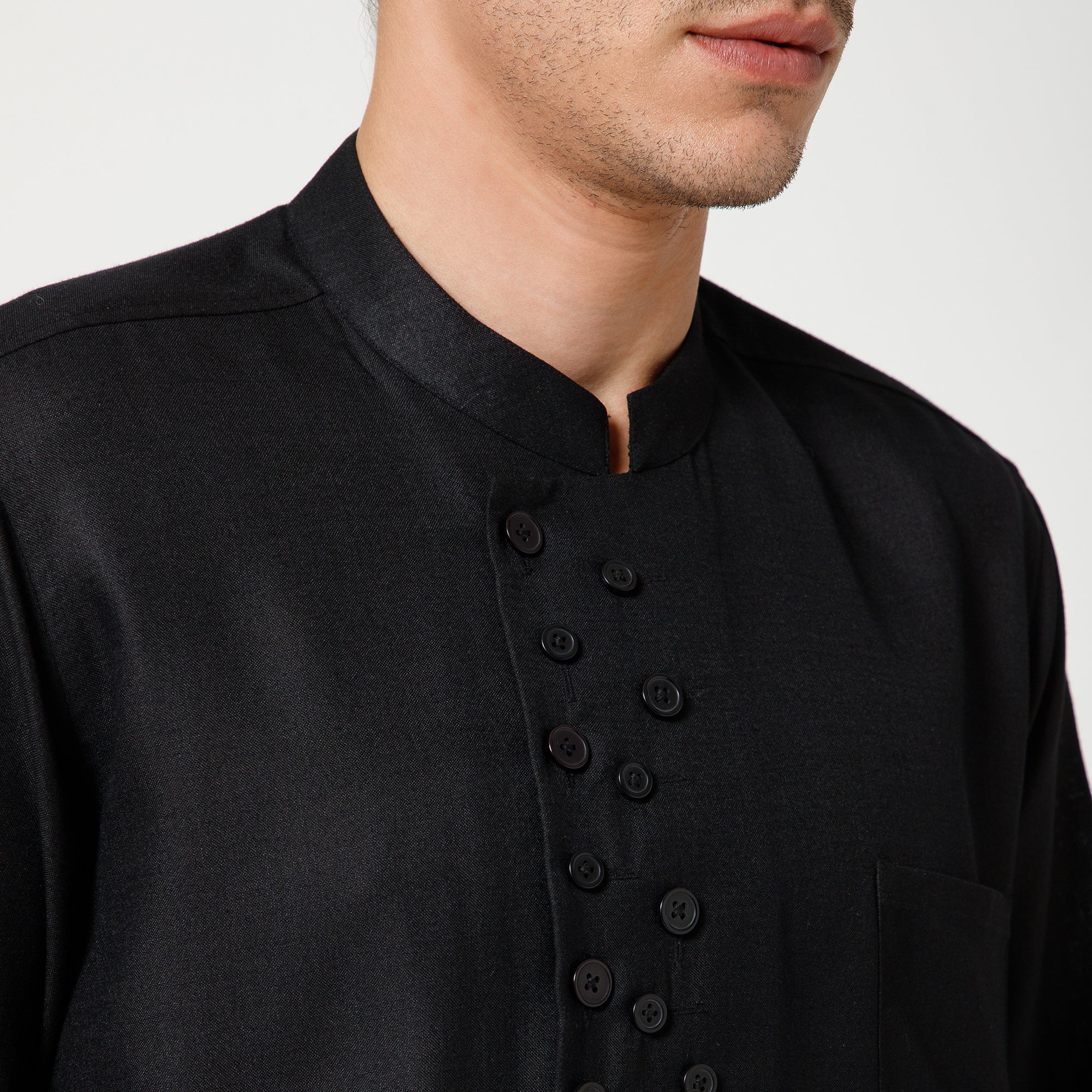 Black Cotton Jacket With Button Details