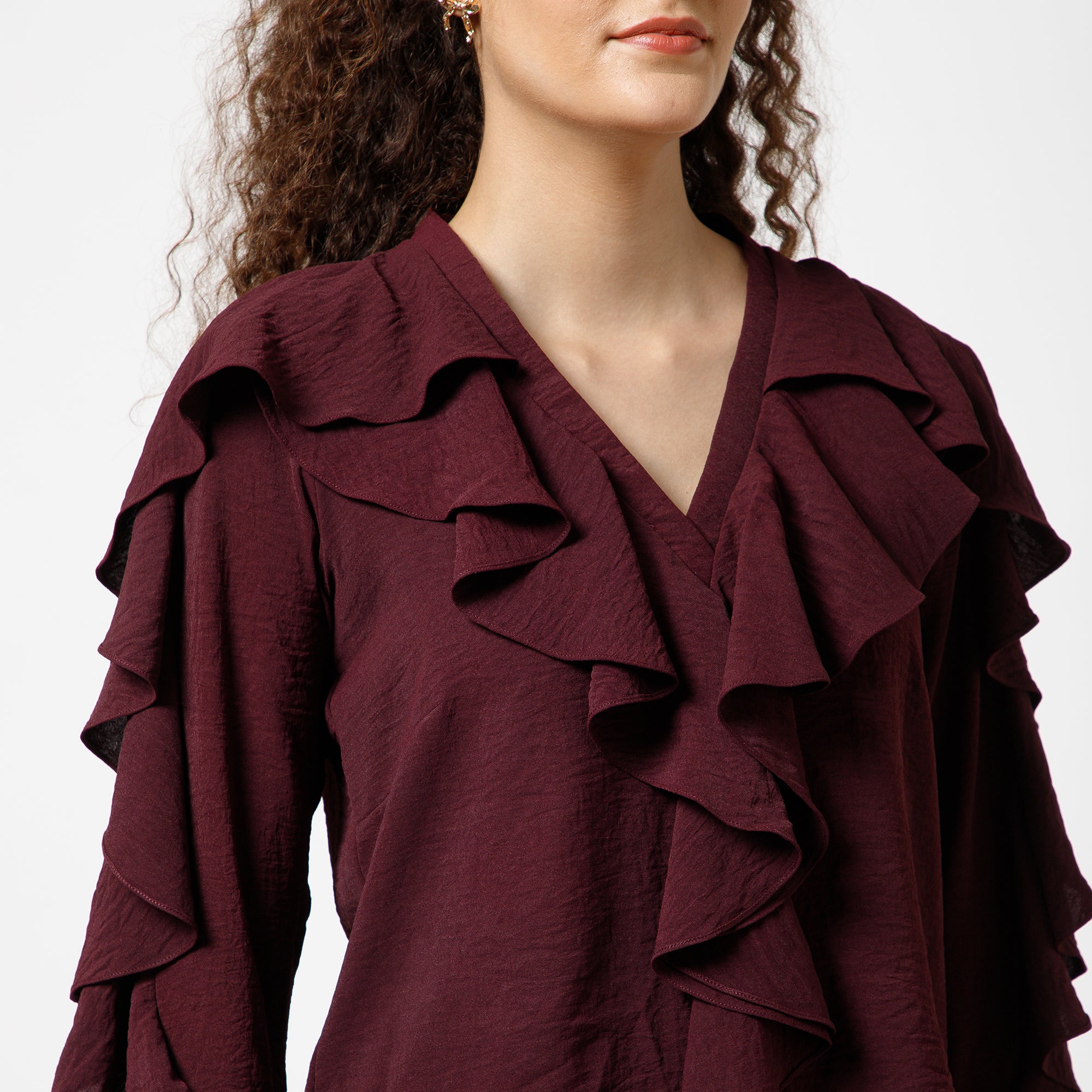 Prune Crepe Frill Top