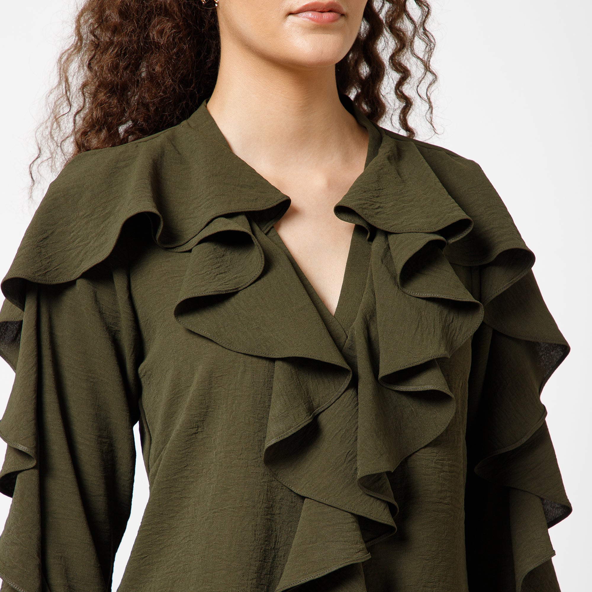 Green Crepe Frill Top