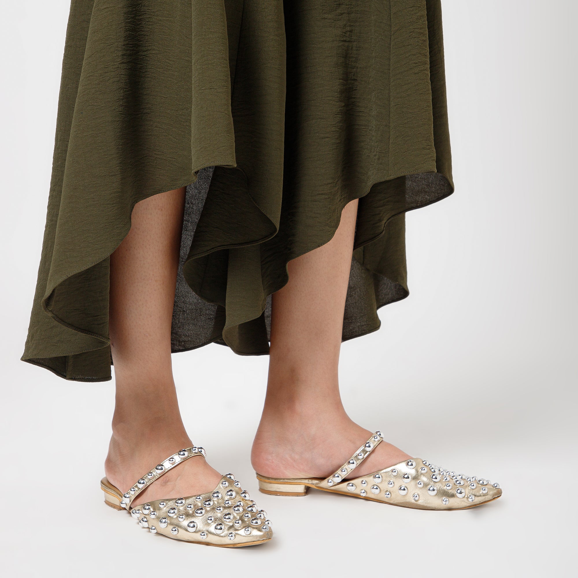 Green Crepe Asymmetrical Plazzo