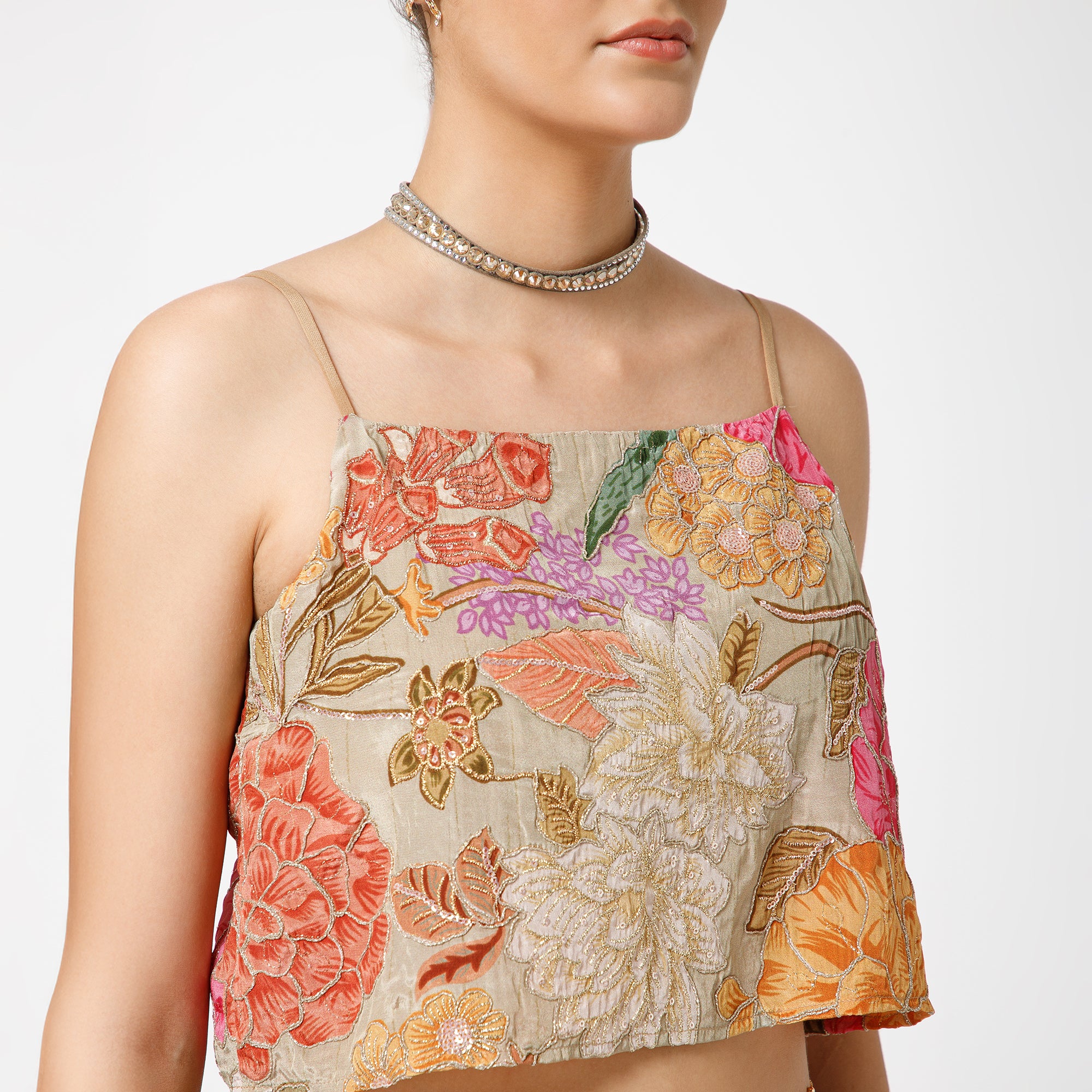 Beige Embroidery Crop Top