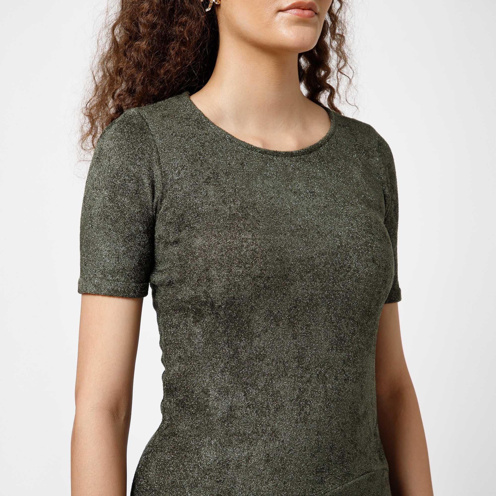 Green Asymmetrical Velvet  Dress