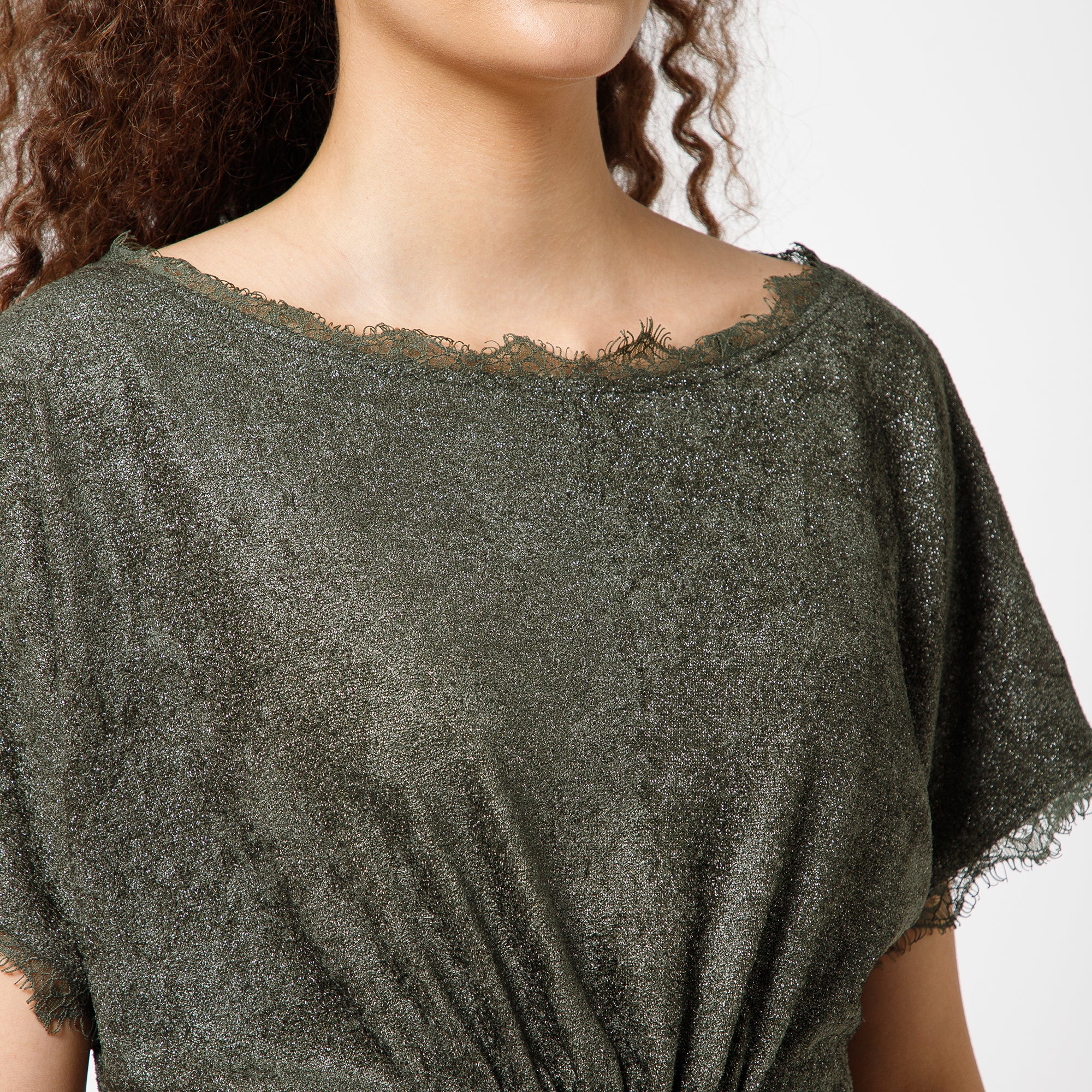 Green Velvet French Lace Top