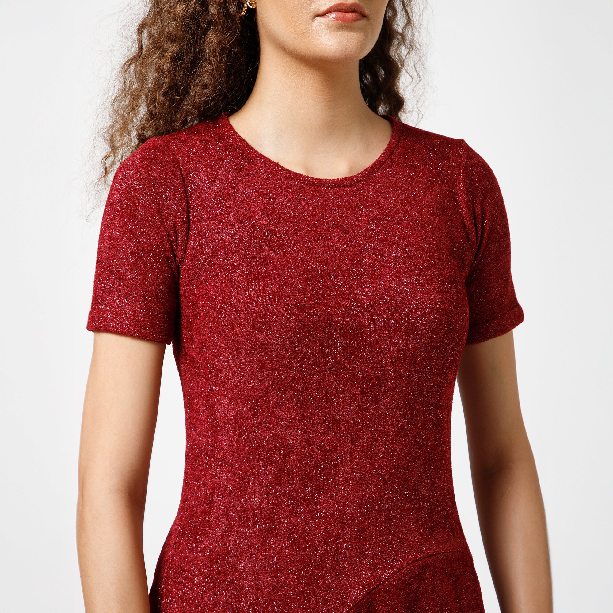 Maroon Asymmetrical Velvet  Dress