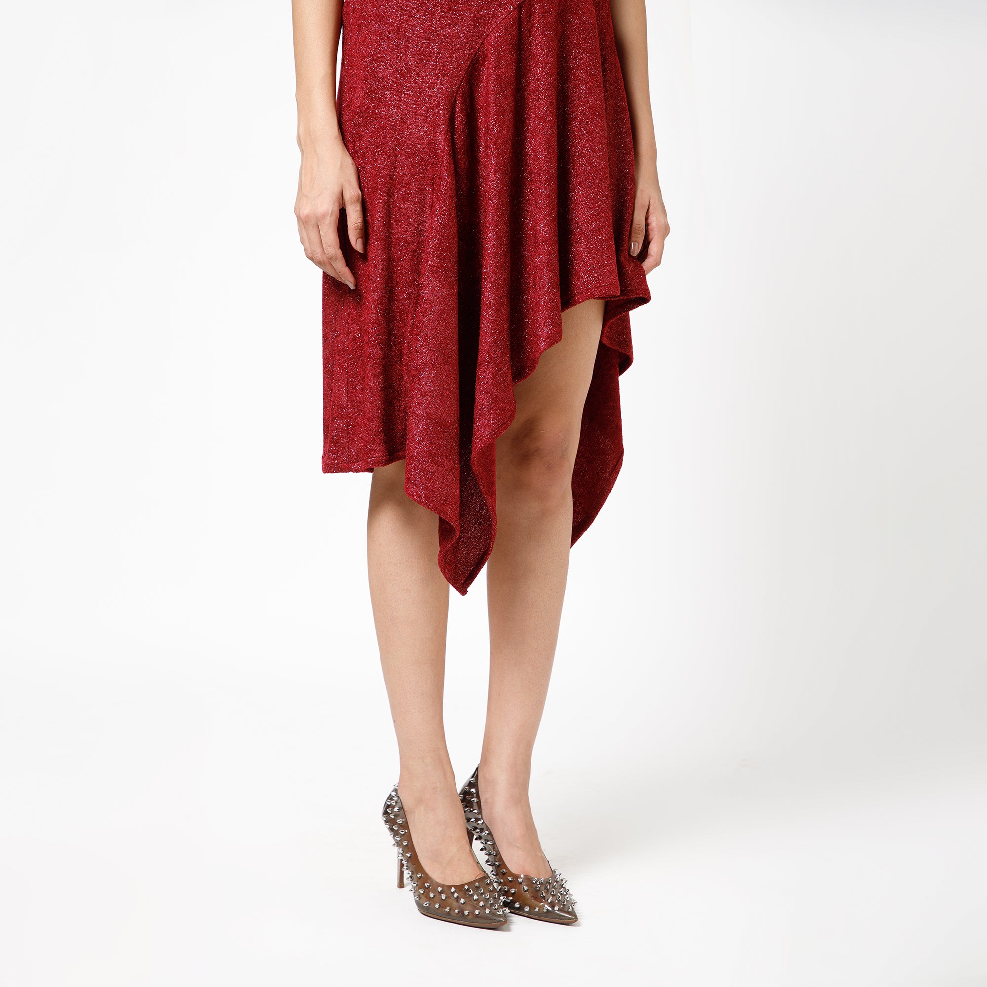 Maroon Asymmetrical Velvet  Dress