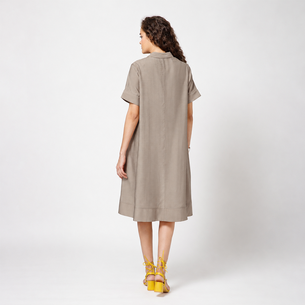 Beige Dress With Butterfly Embroidery