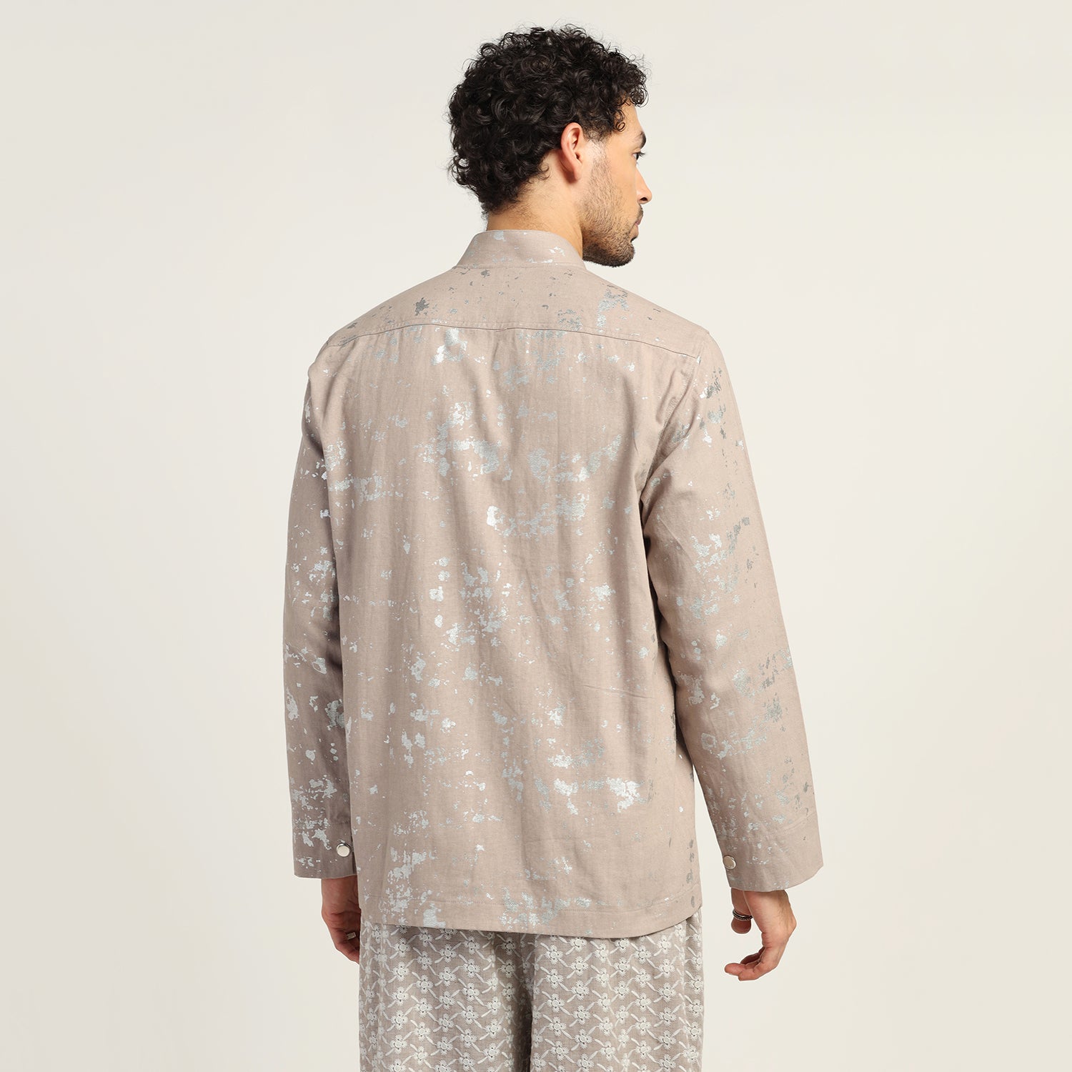 Beige  Canvas Mandarin Collar Silver Foil jacket, men jackets, design, sleeve design, color, jackets